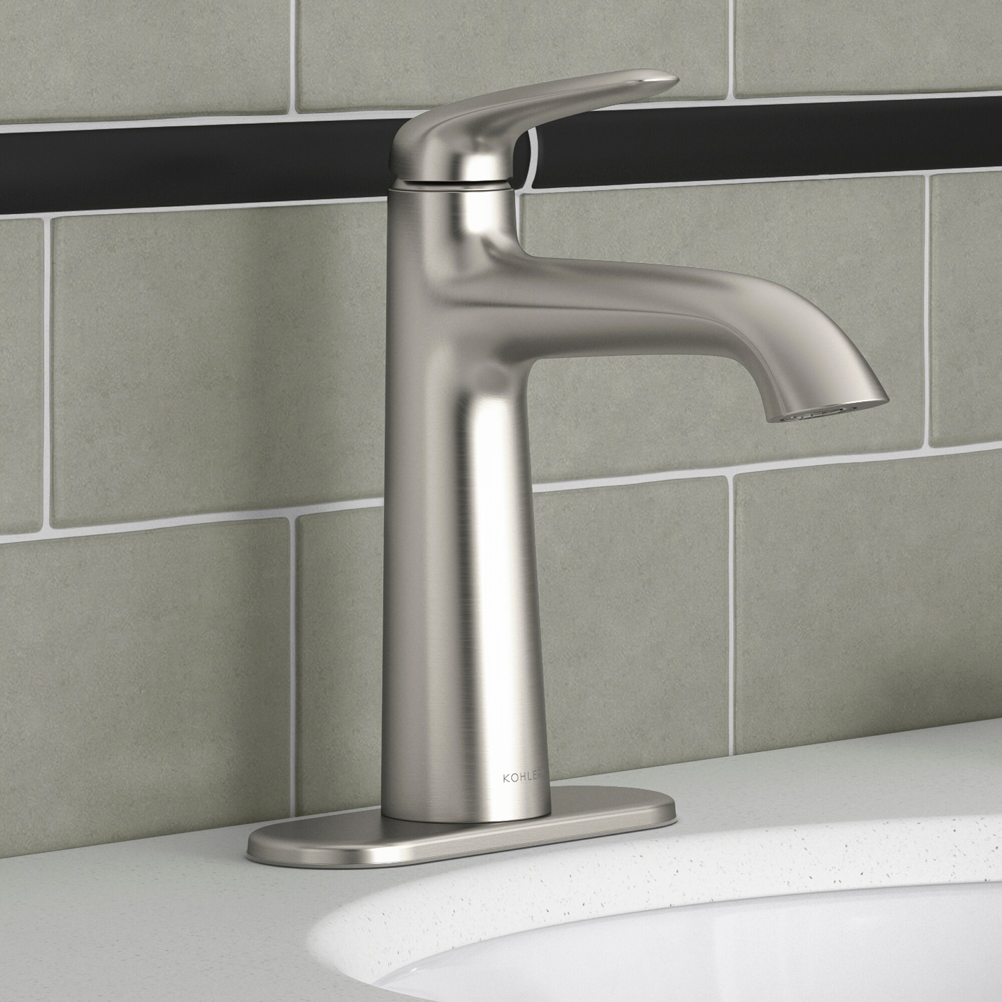 Kohler Avail Vibrant Brushed Nickel 1 Handle Single Hole Watersense Bathroom Sink Faucet With 