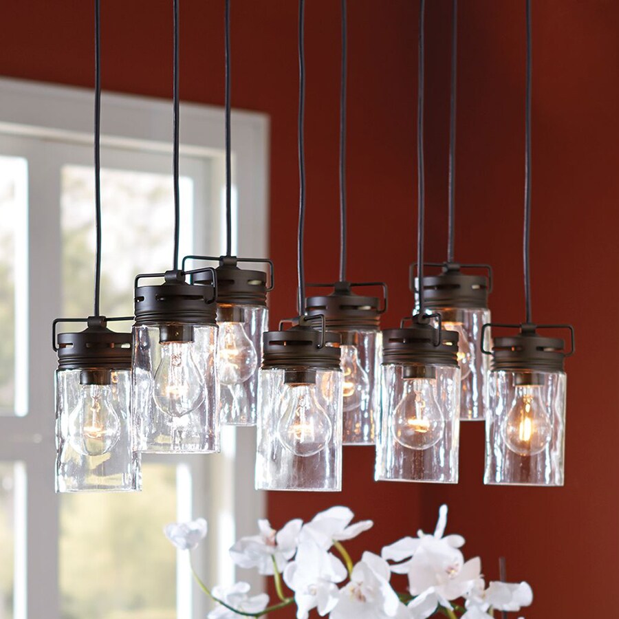 Allen Roth Vallymede 8 Light Aged Bronze Farmhouse Clear Glass Jar Pendant Light In The 3276