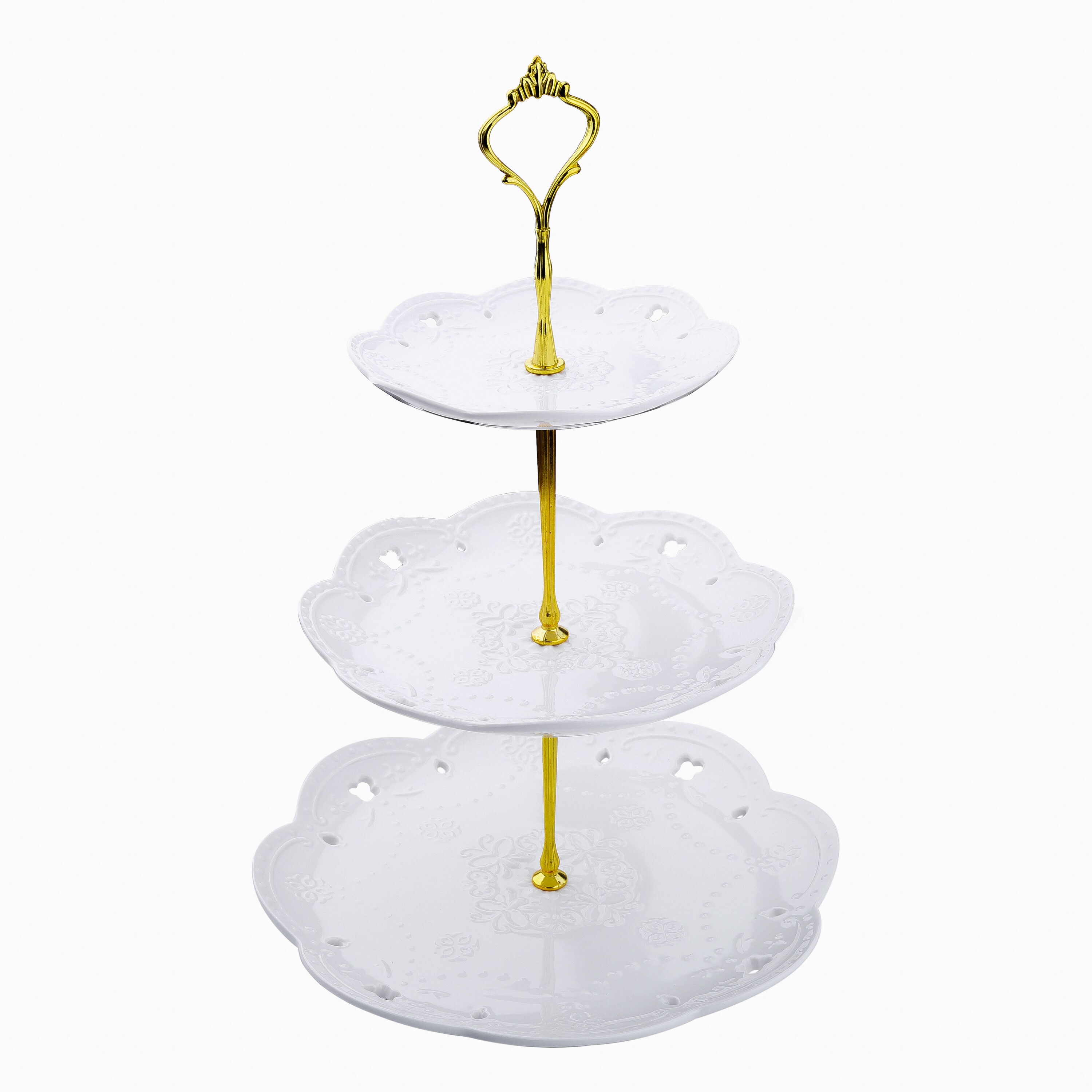 2Tier Brass Colour Cake Stand w/Round Slate Platters Christmas Food Display 