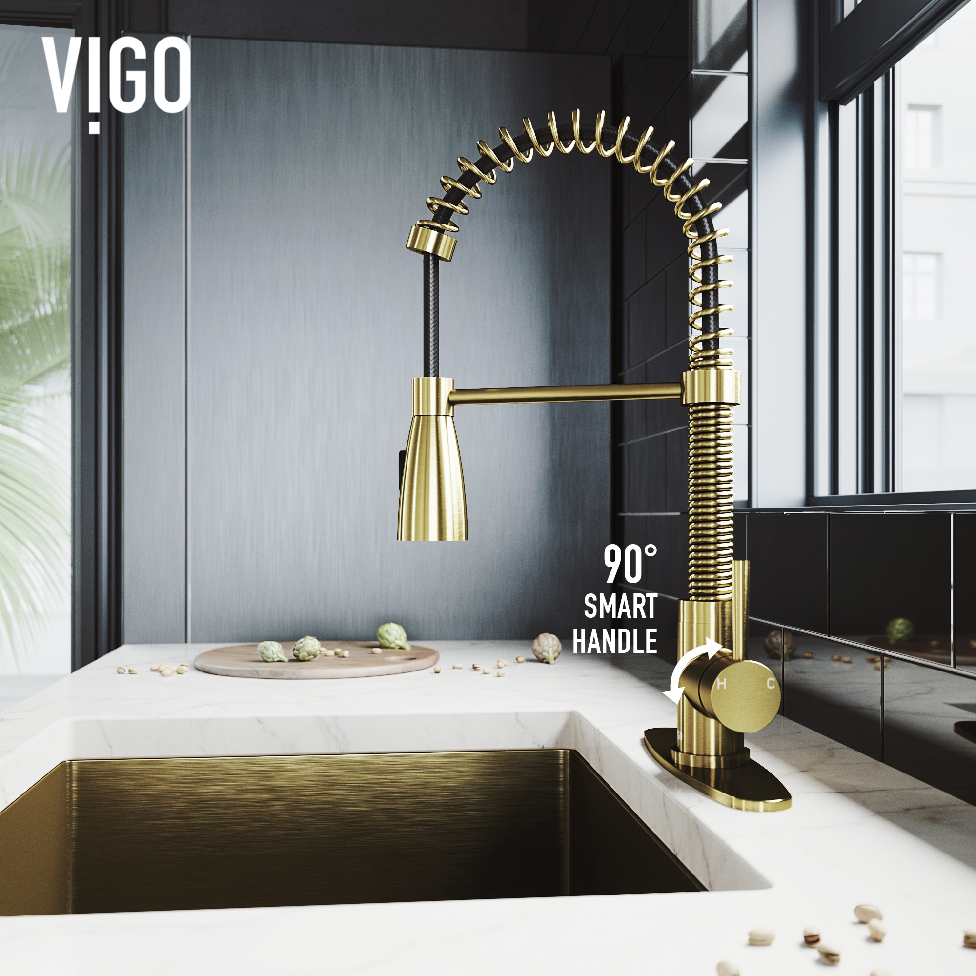 Brant Single-Handle Pull-Down Sprayer Kitchen Faucet in Matte Gold by VIGO 