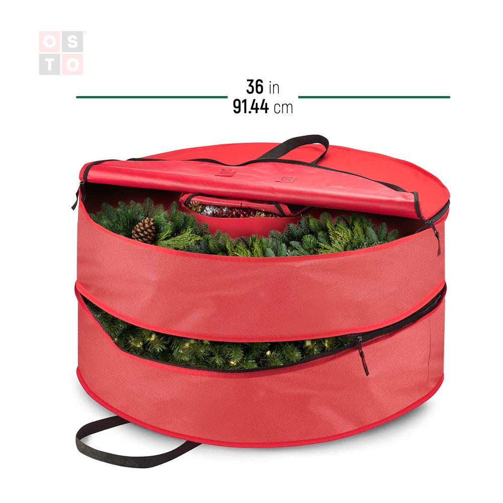 TITA-DONG Christmas Wreath Storage Bag 36inch,Tear Resistant Oxford Fabric Storage Container with Heavy Duty Handles,for Holiday Christmas Wreath Storage 36 X 36 X 8Inch,Red