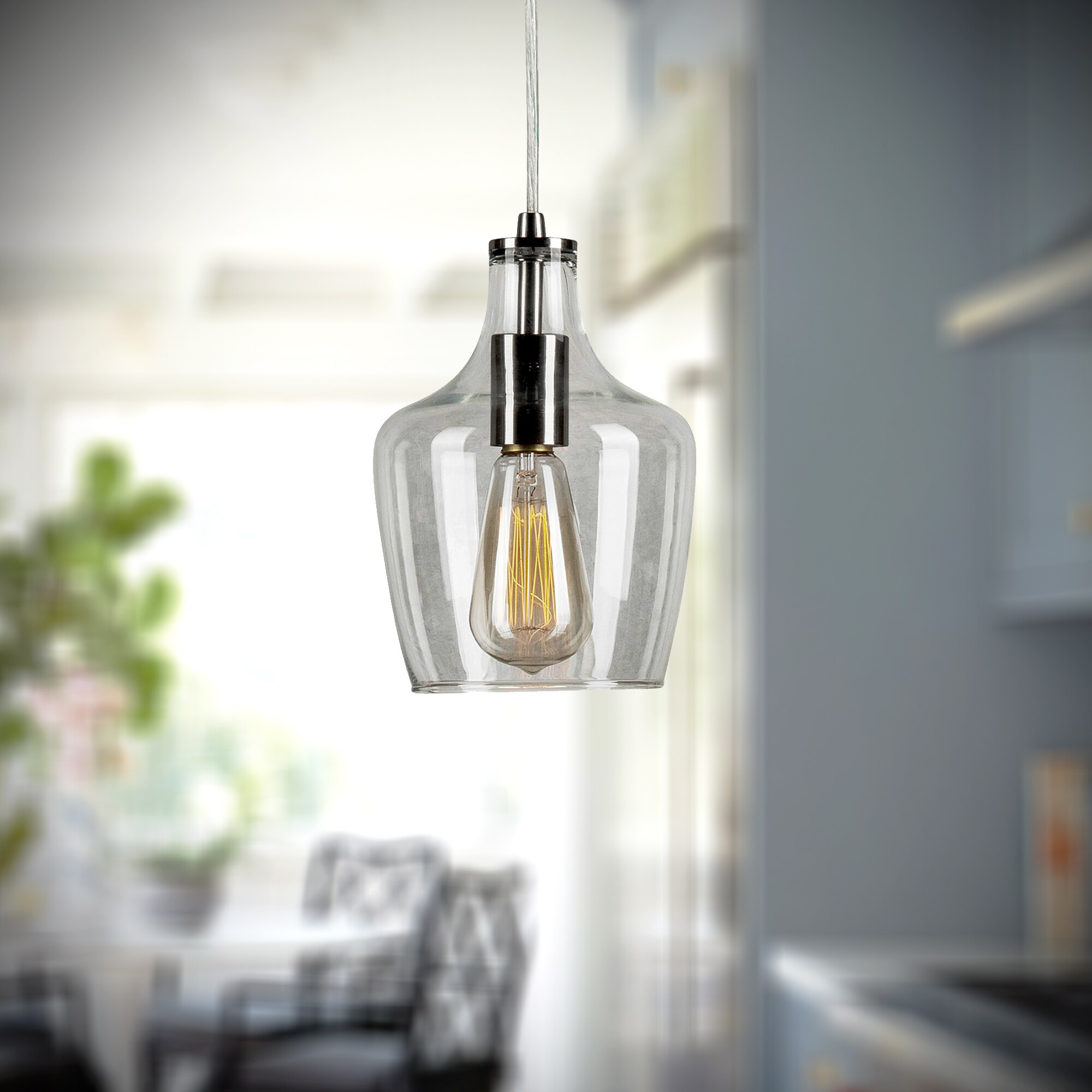 Forte Lighting Milo Brushed Nickel Modern/Contemporary Clear Glass Dome Mini Pendant Light