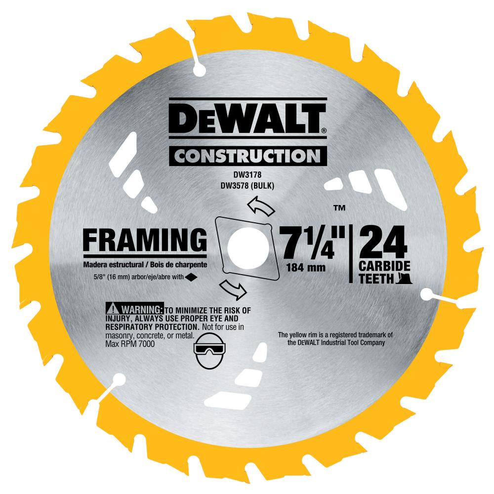 Dewalt "Construction"  7-1/4" x 24 Th Carbide Saw Blade Framing Skill Saw DW3178 