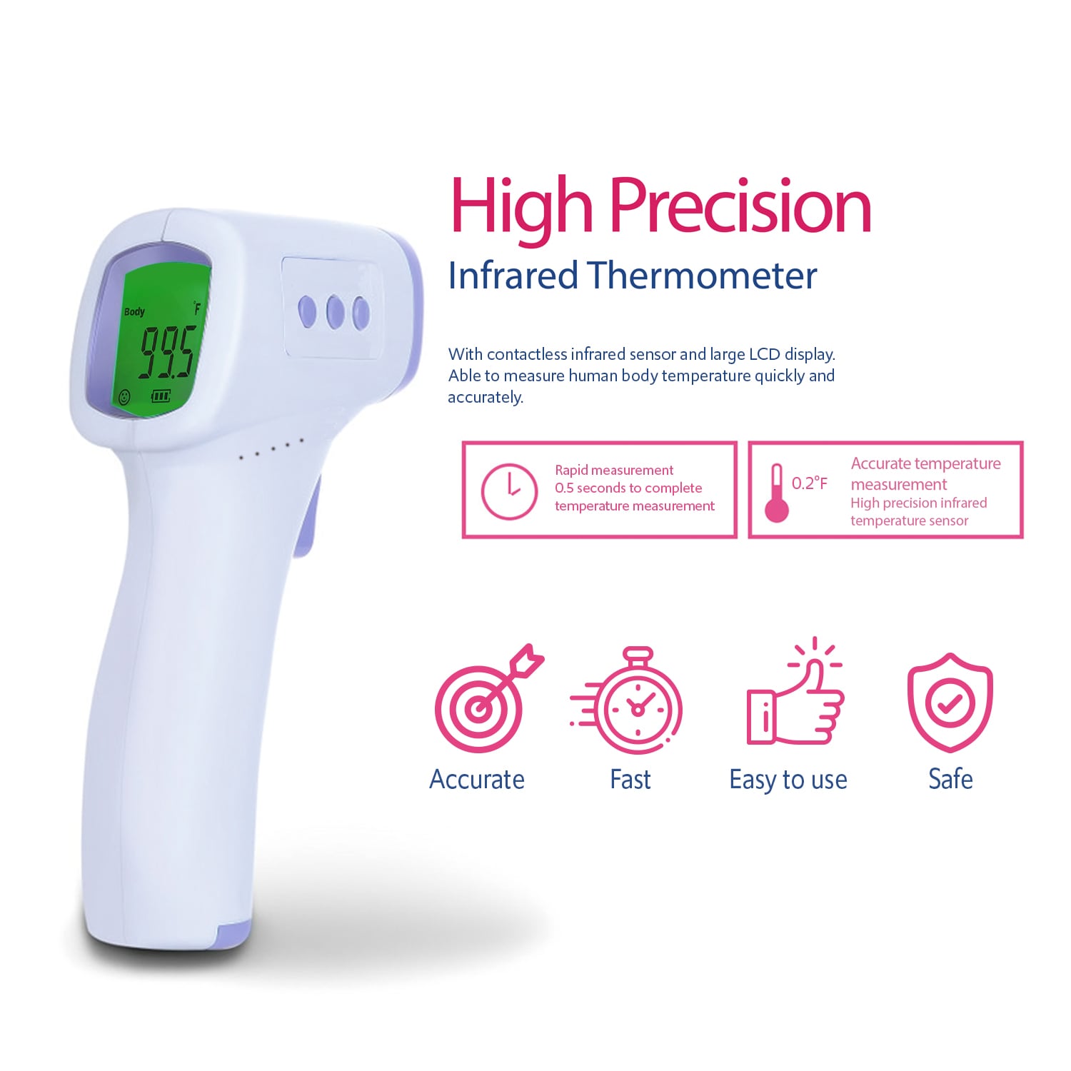 Pro Medical Non-Contact Digital Infrared Thermometer Forehead Temperature Meter
