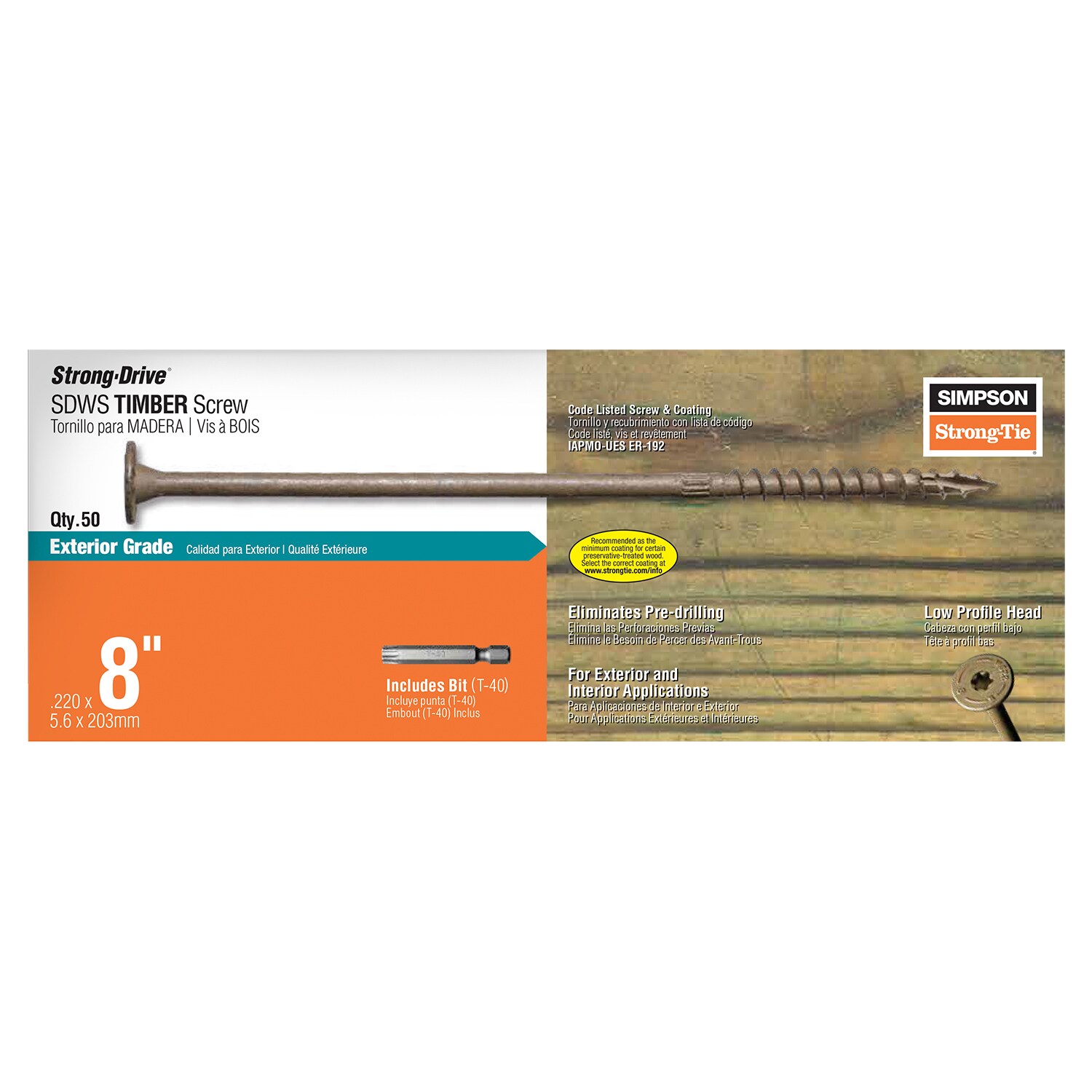 50ct Details about   Simpson Strong-Tie SDWS22500DB-R50 5" x .220 Timber Screws Exterior Grade 