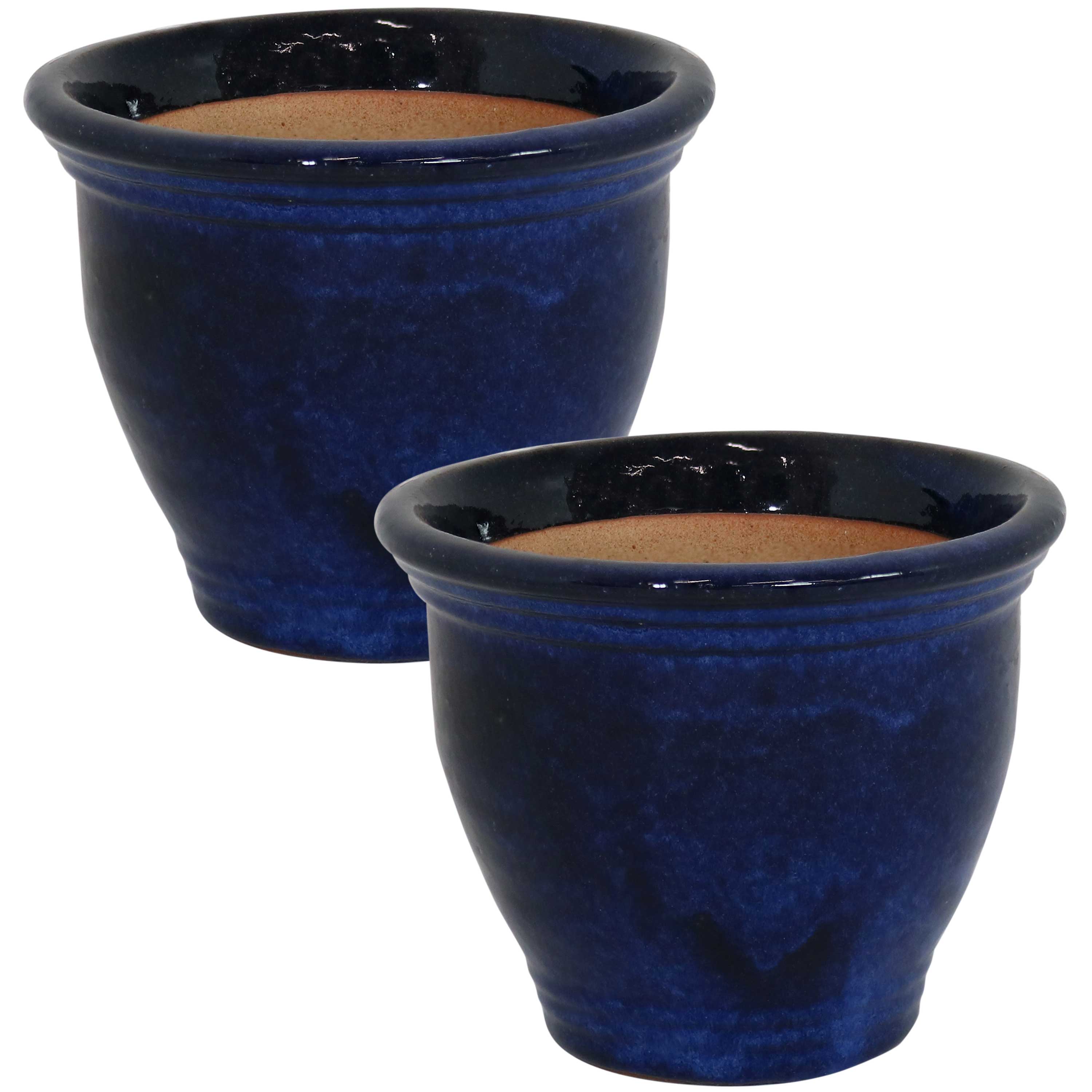 Outdoor/Indoor Use High-Fired Glazed UV and Frost-Resistant Finish 9-Inch Imperial Blue Set of 2 Sunnydaze Ceramic Flower Pot Planter Saucer 