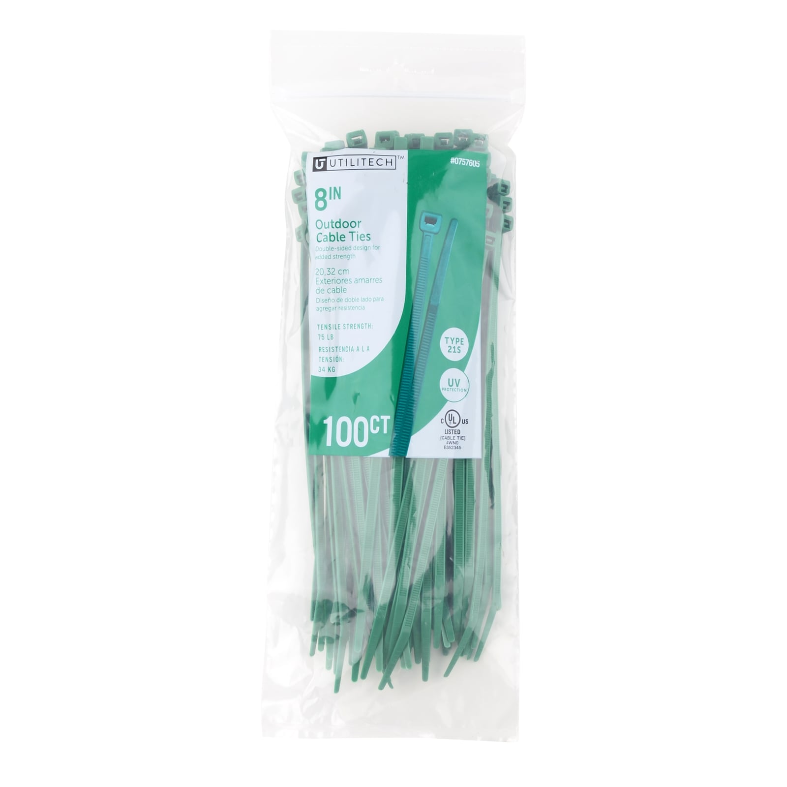 100-Pack 50-lb Tensile Strength ZipTie.com 8-inch Natural Double Loop Cable Tie