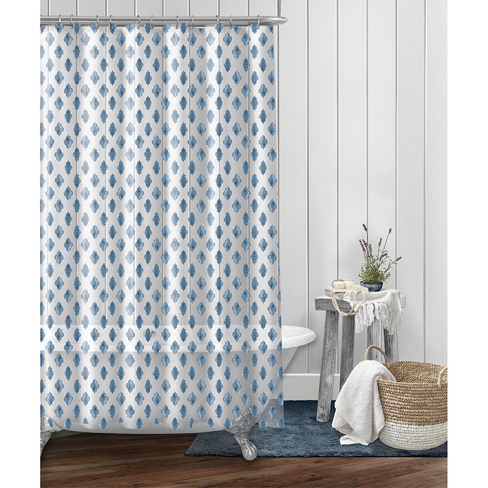 Teal Blue Green Geometric Peva Waterproof Bathroom Shower Curtain 