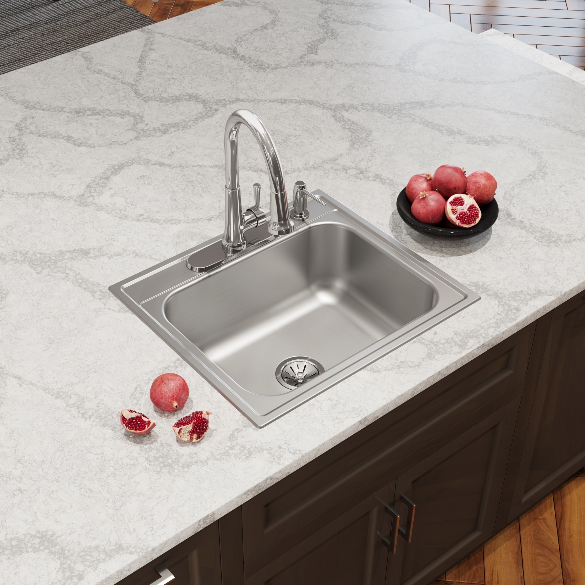 22-Inch x 22-Inch Elkay DLR2222104 4-Hole Gourmet Single Basin Drop-In Stainless Steel Kitchen Sink 