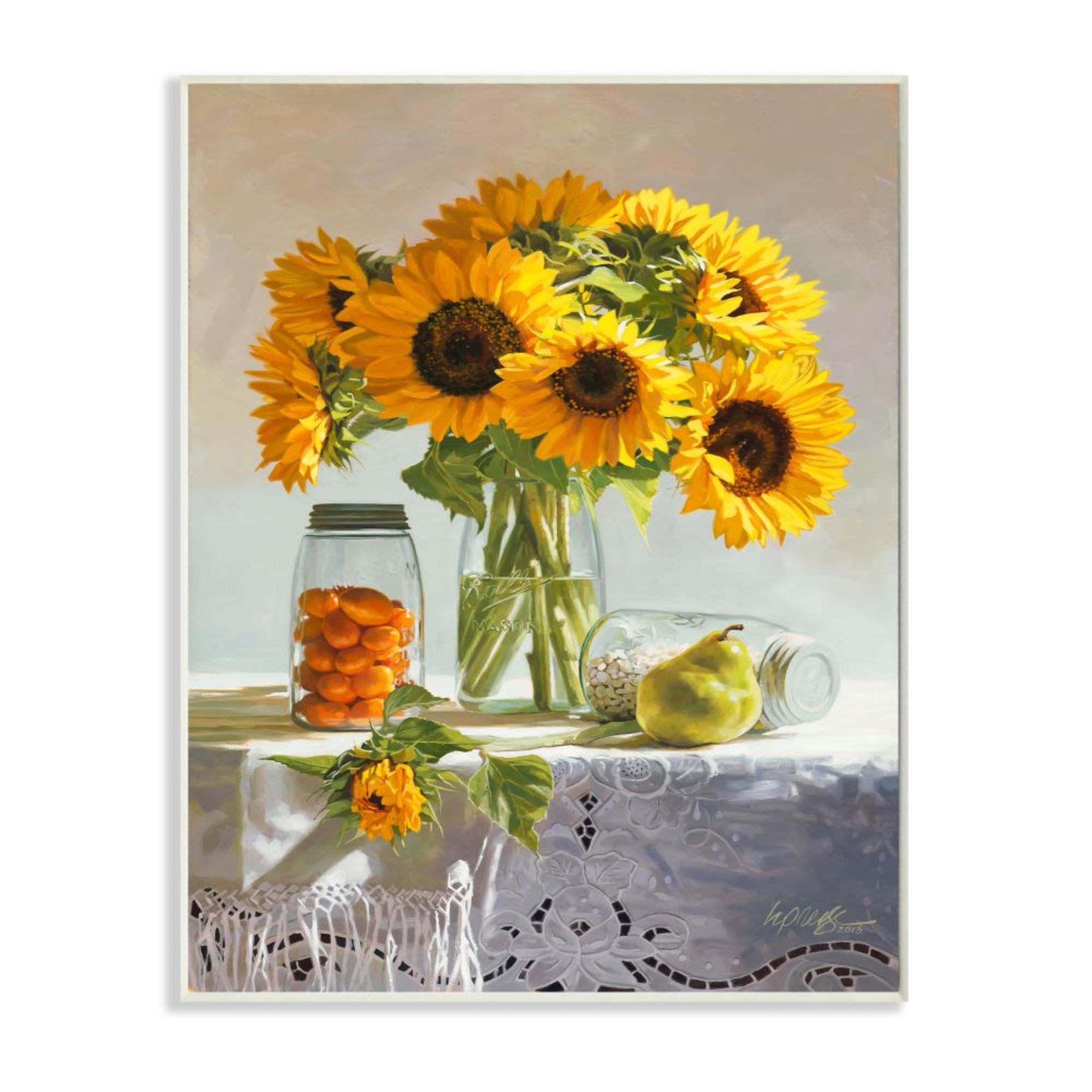 Painted ceiling tile acrylic painting wall hanging farmhouse pots with sunflowers