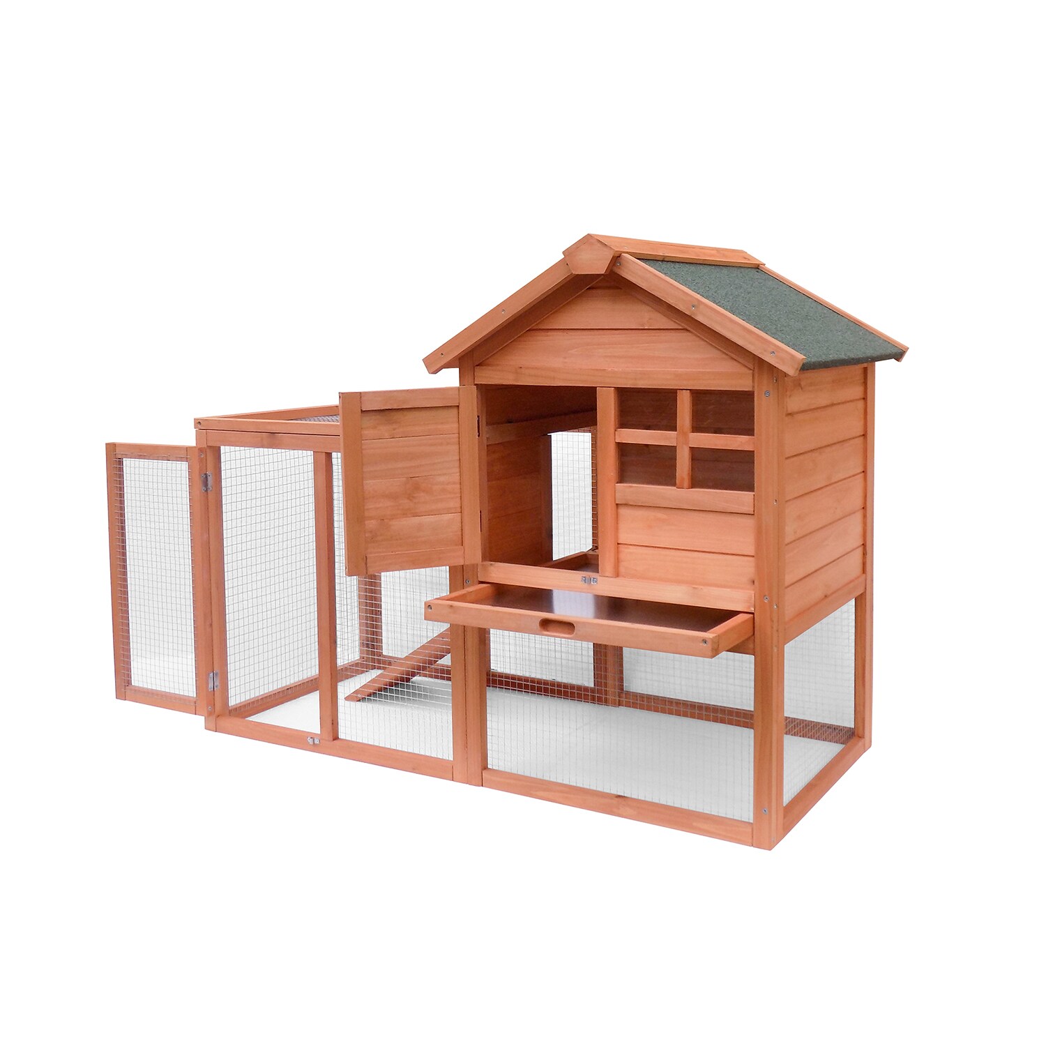 Merax Rabbit Hutch Pet Bunny Cage Wood Small Animals House for Outdoor/Indoor Use Auburn and White 