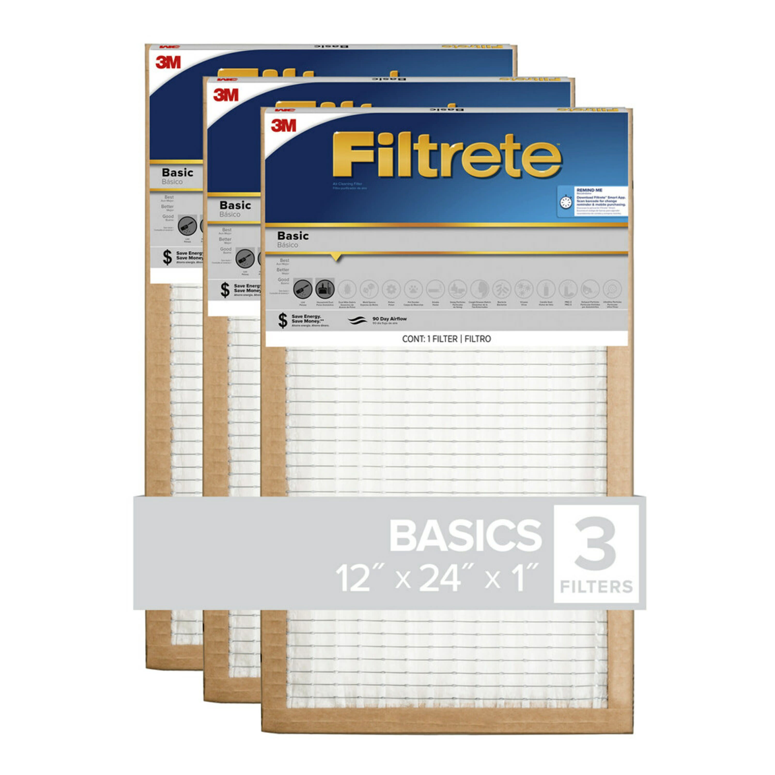 3M Filtrete™ Basic Air Filter Pleated Furnace Replacement Dust Pack 3-6-12 PC 