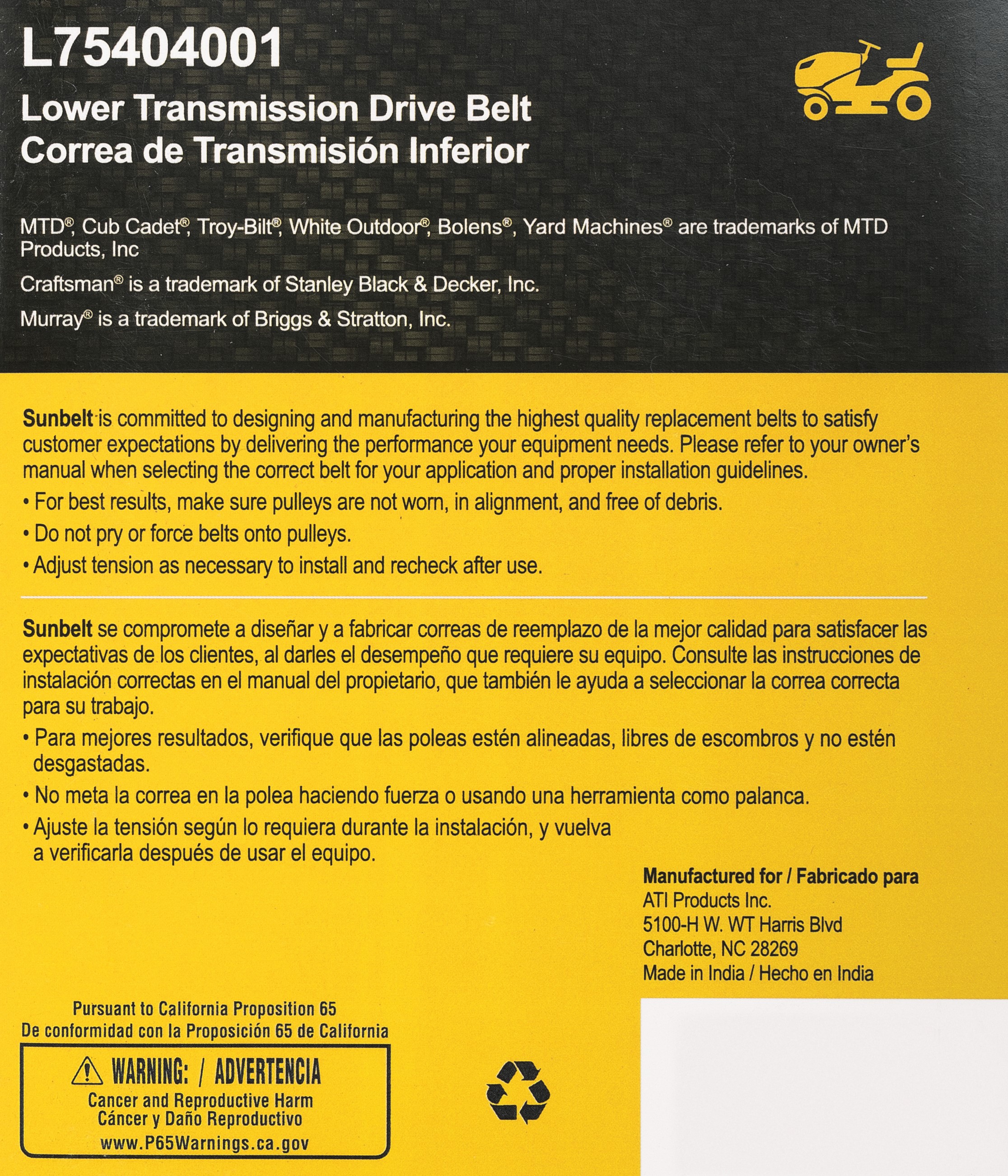 D&D PowerDrive B1SB5030 SUNBELT Outdoor Products Replacement Belt 47 Length Rubber 3L Belt Cross Section 