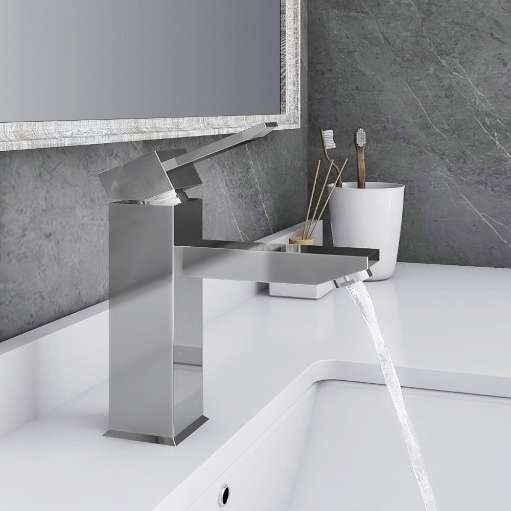 Fresca Bevera Chrome 1-handle Single Hole WaterSense Waterfall Bathroom Sink Faucet