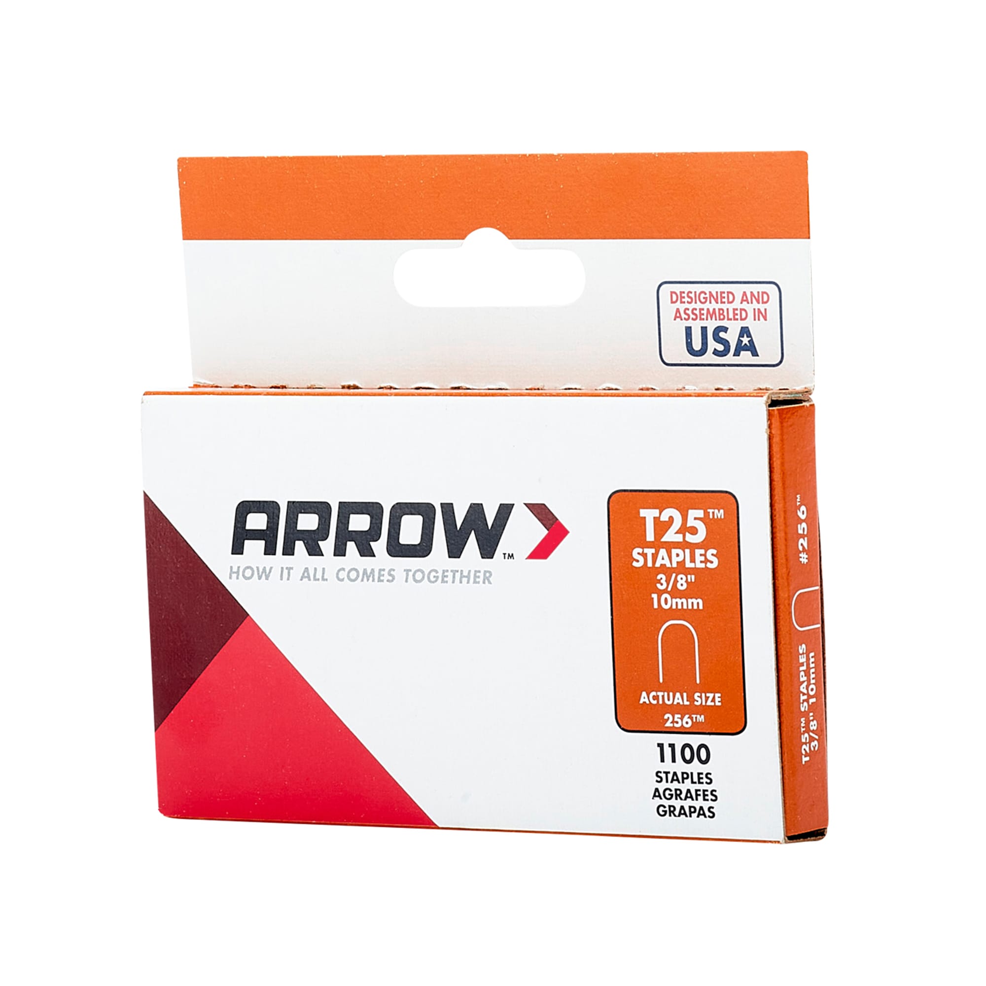 ARROW STAPLES T25 #256  3/8" ROUND CROWN 10MM  1000 COUNT BOX MADE IN USA 
