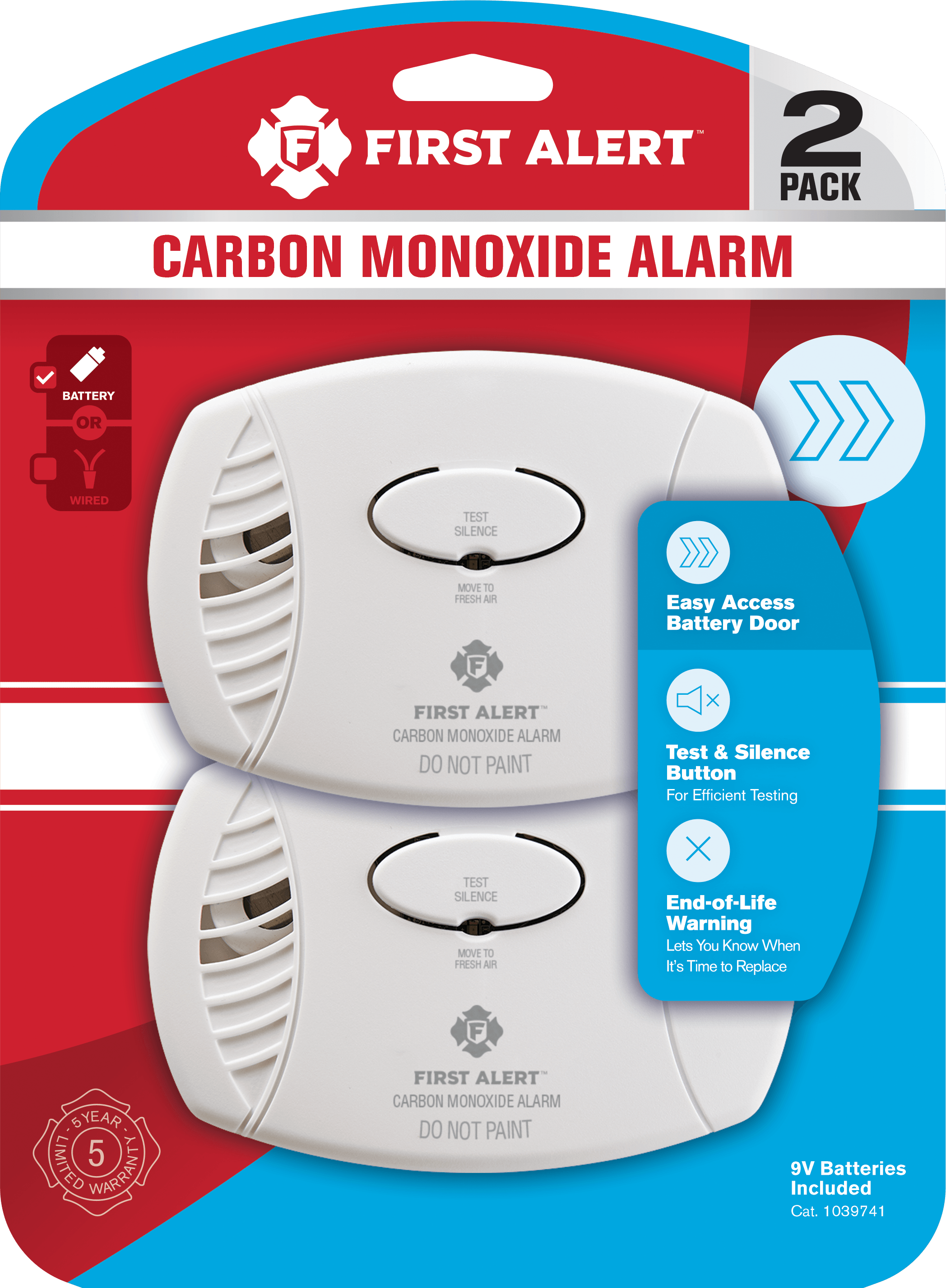 2 Pack First Alert Battery Operated Carbon Monoxide Alarm 