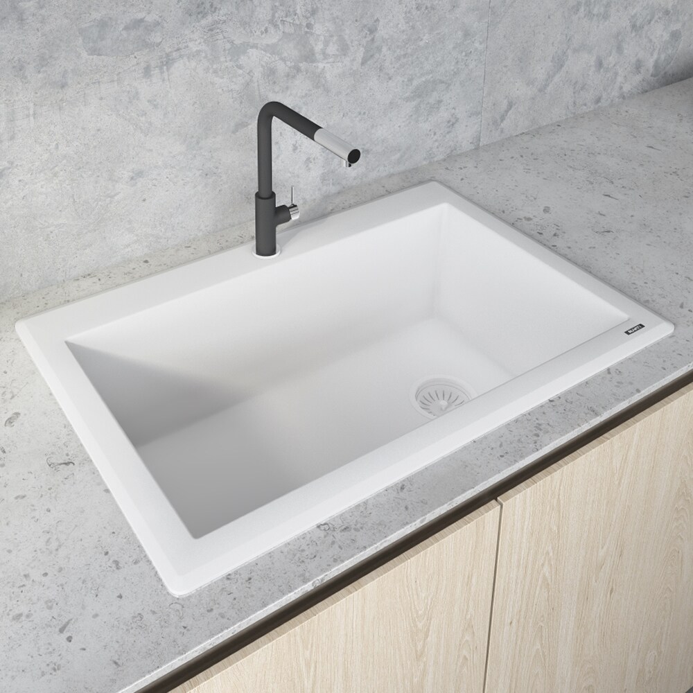Ruvati 32 x 19 inch Undermount Granite Composite Single Bowl Kitchen Sink Arctic White RVG2033WH