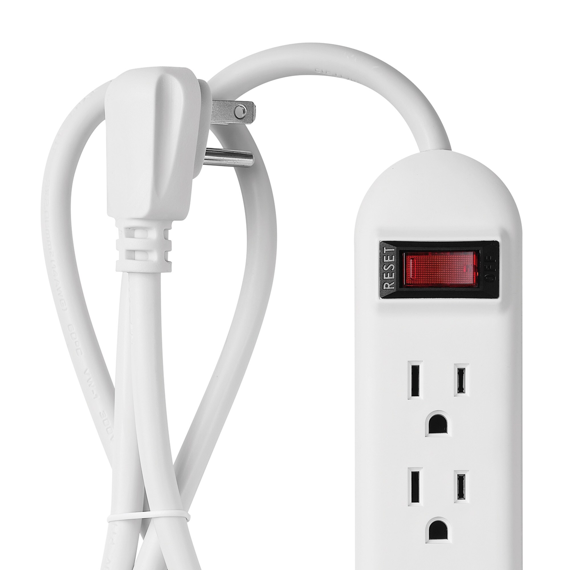 Power Strip 6 Grounded outlets 9' Extension cord 1875-W Right Angle Plug White 