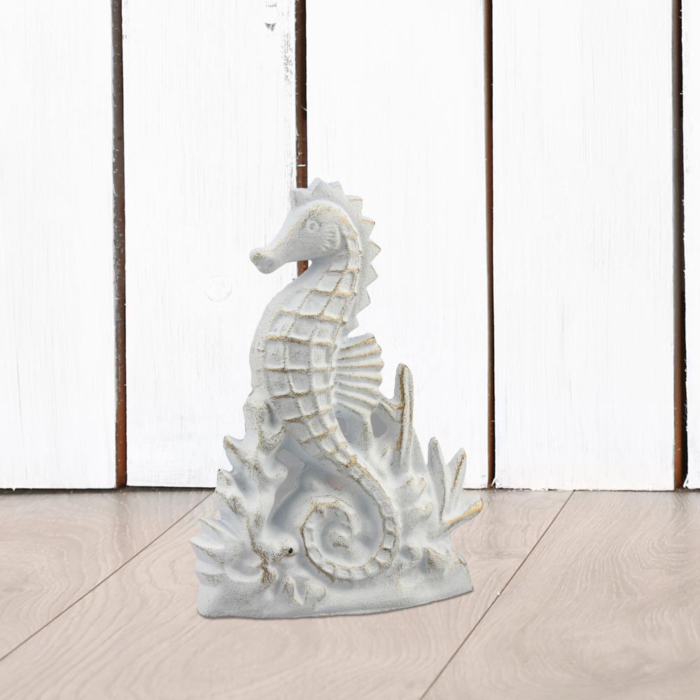 Cast Iron Seahorse Doorstop Nautical Wedge Green and Black Washed Finish