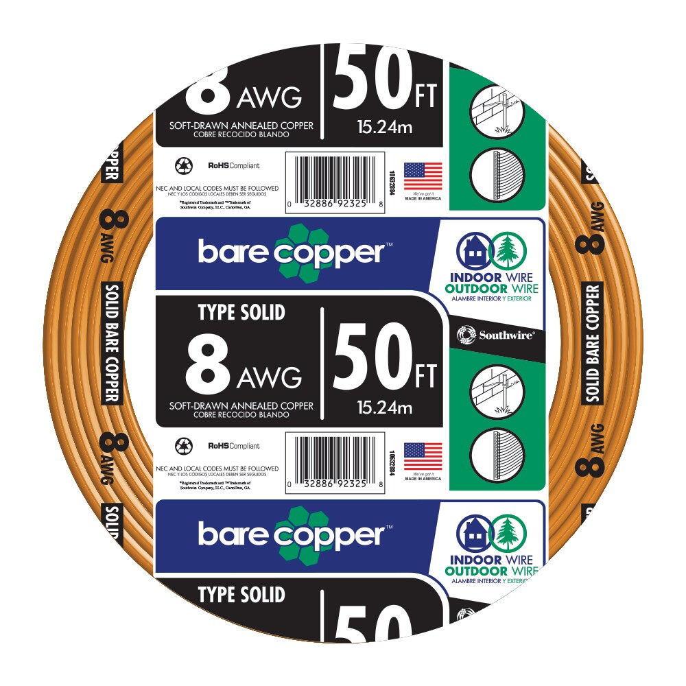 STRANDED GROUND WIRE  BARE COPPER 8 AWG 10' FEET 
