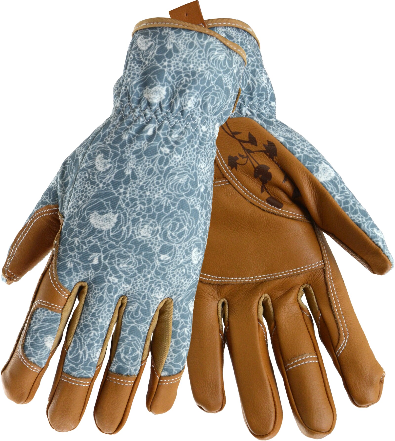 Style Selections Women's Medium Blue/ Brown  Leather Cushioned Palm Gloves NEW 