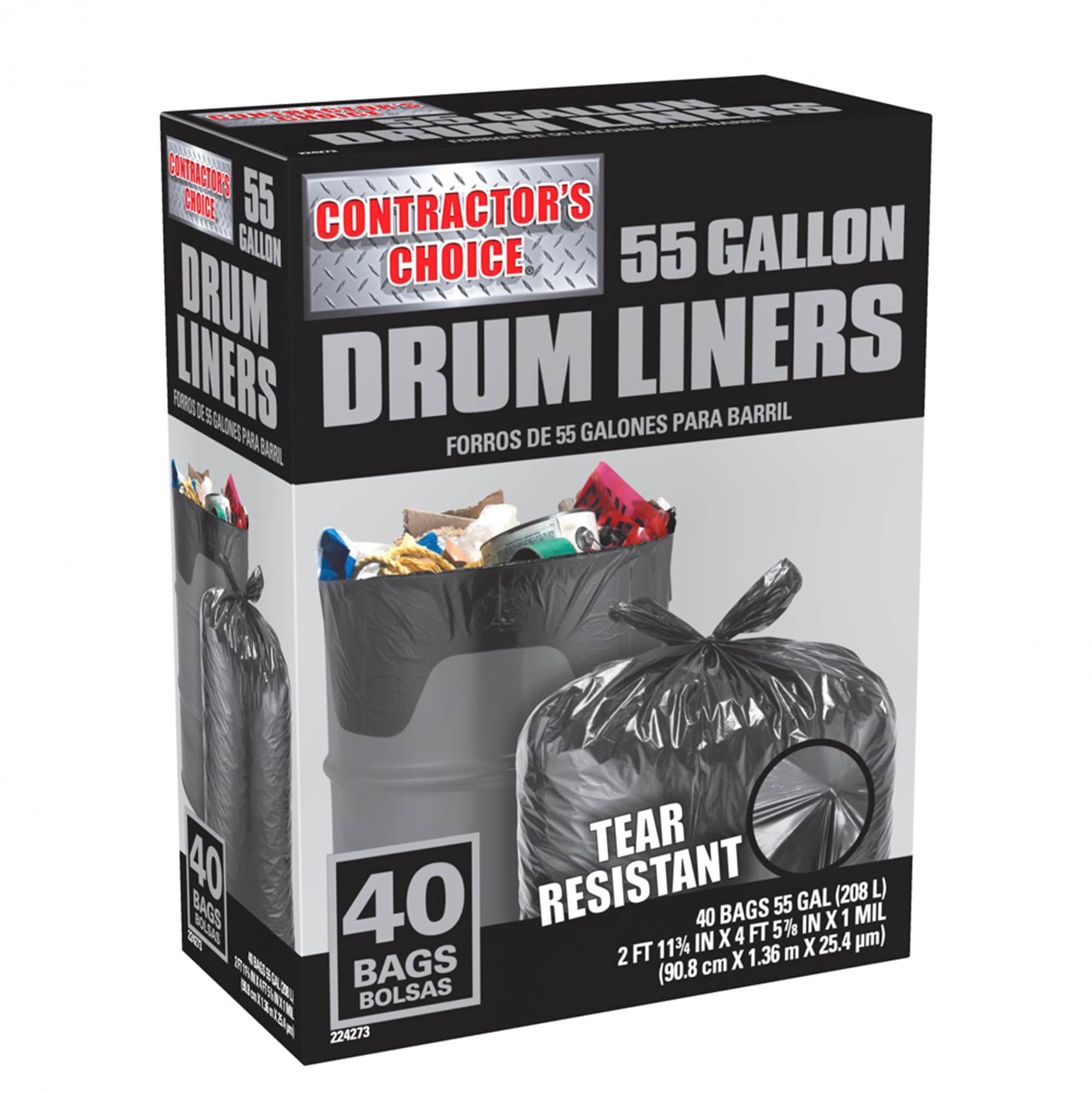 55 Gallon LDPE Heavy Duty Black Drum Liner Trash Outdoor & Yard Bags Ties 
