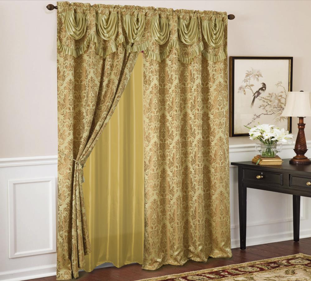 54 by 84-Inch Luxury Jacquard Curtain Panel with Attached Waterfall Valance 