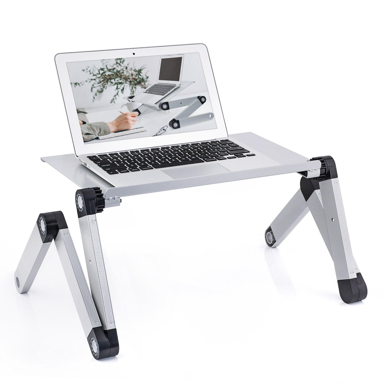Rainbean RAINBEAN 16.5 in. Silver Adjustable and Foldable Portable Laptop  Stand with Mouse Pad