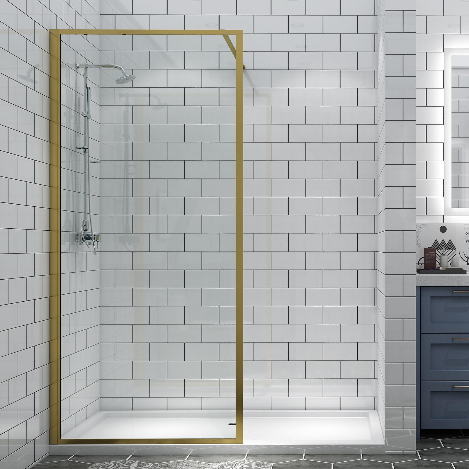 CASAINC Shower Door 34-in W x 74-in H Framed Fixed Gold Soft Close 