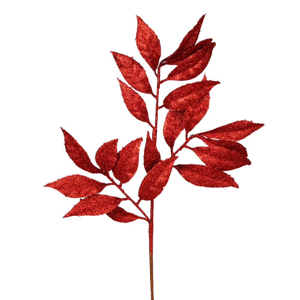 6 x 40cm Glitzer Farn Red Leaf Stem Weihnachtsbaum Florist Deko Xmas