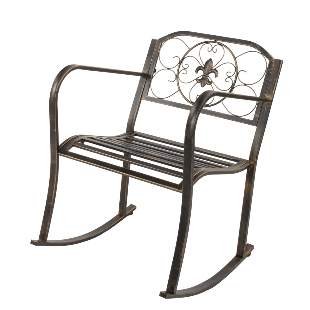 Metal Outdoor Rocking Chair Wrought Iron Porch Patio Rocker Extra Wide US 