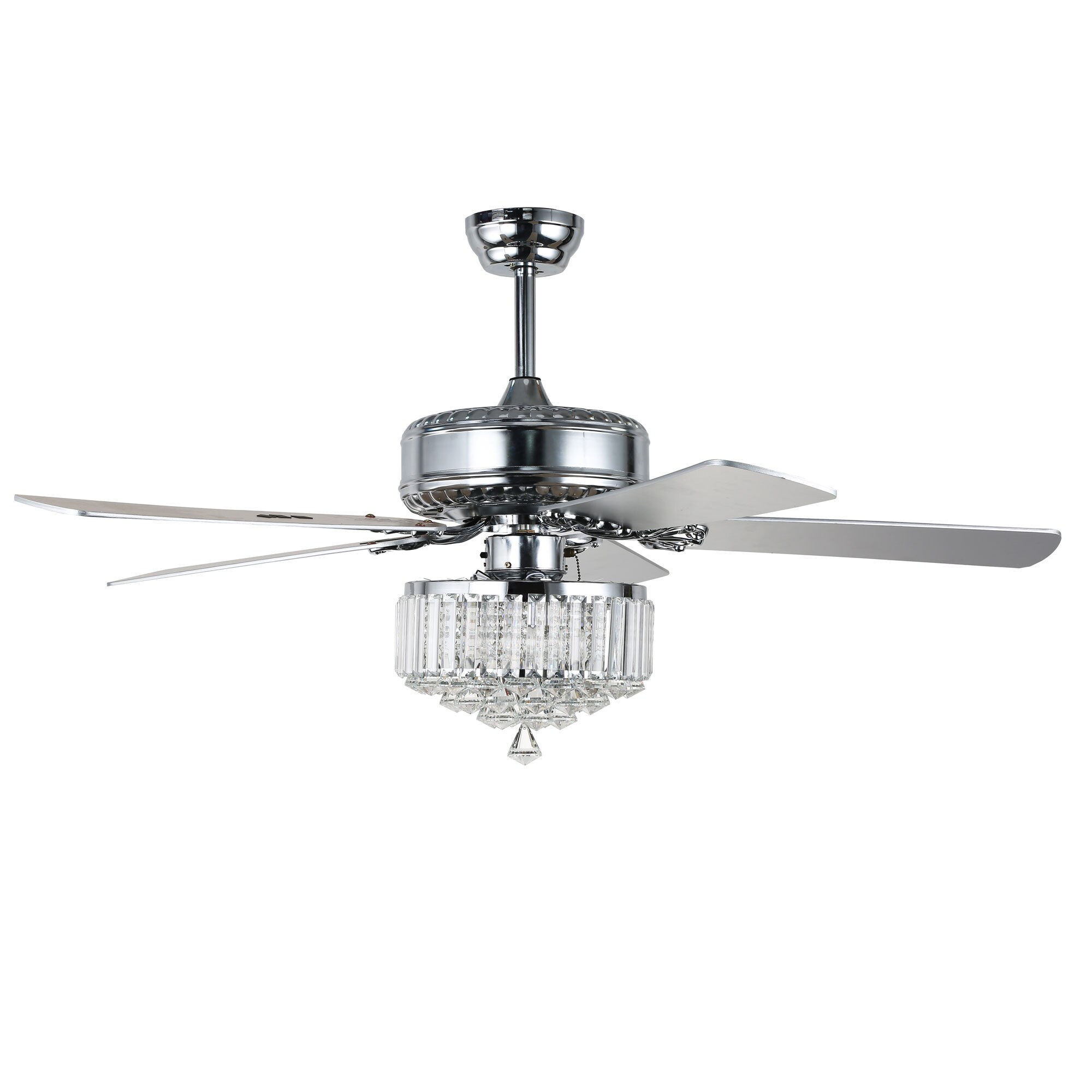 52" Gold Stainless Steel 5-Blades Ceiling Fan Remote Control Crystal Chandeliers 