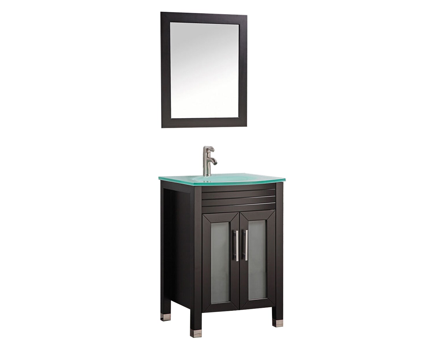24" Bathroom Vanity Cabinet W/ Mirror Rectangle Ceramic Sink Faucet Combo White 