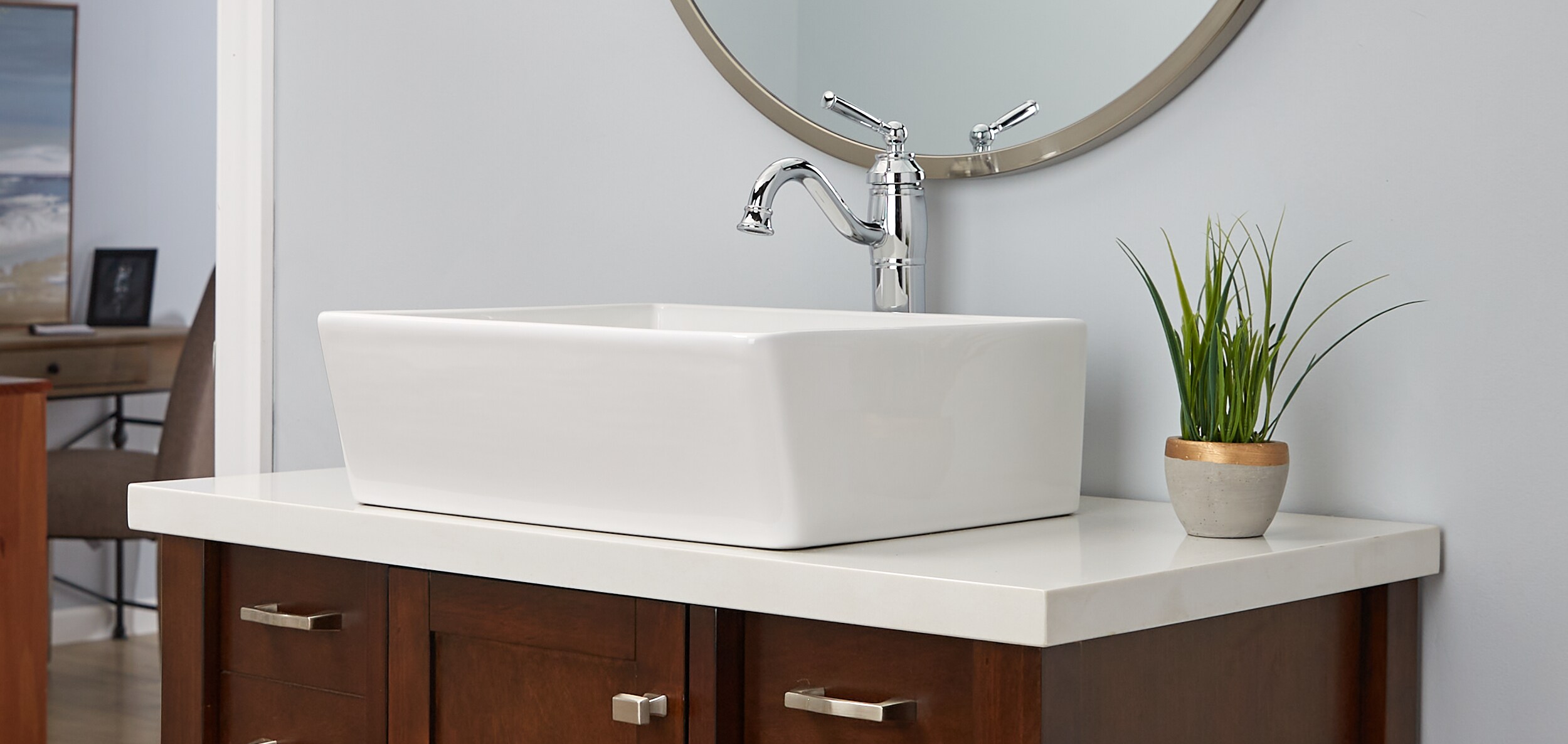 allen + roth Reagan Chrome 1-handle Vessel WaterSense Low-arc Bathroom Sink Faucet with Drain