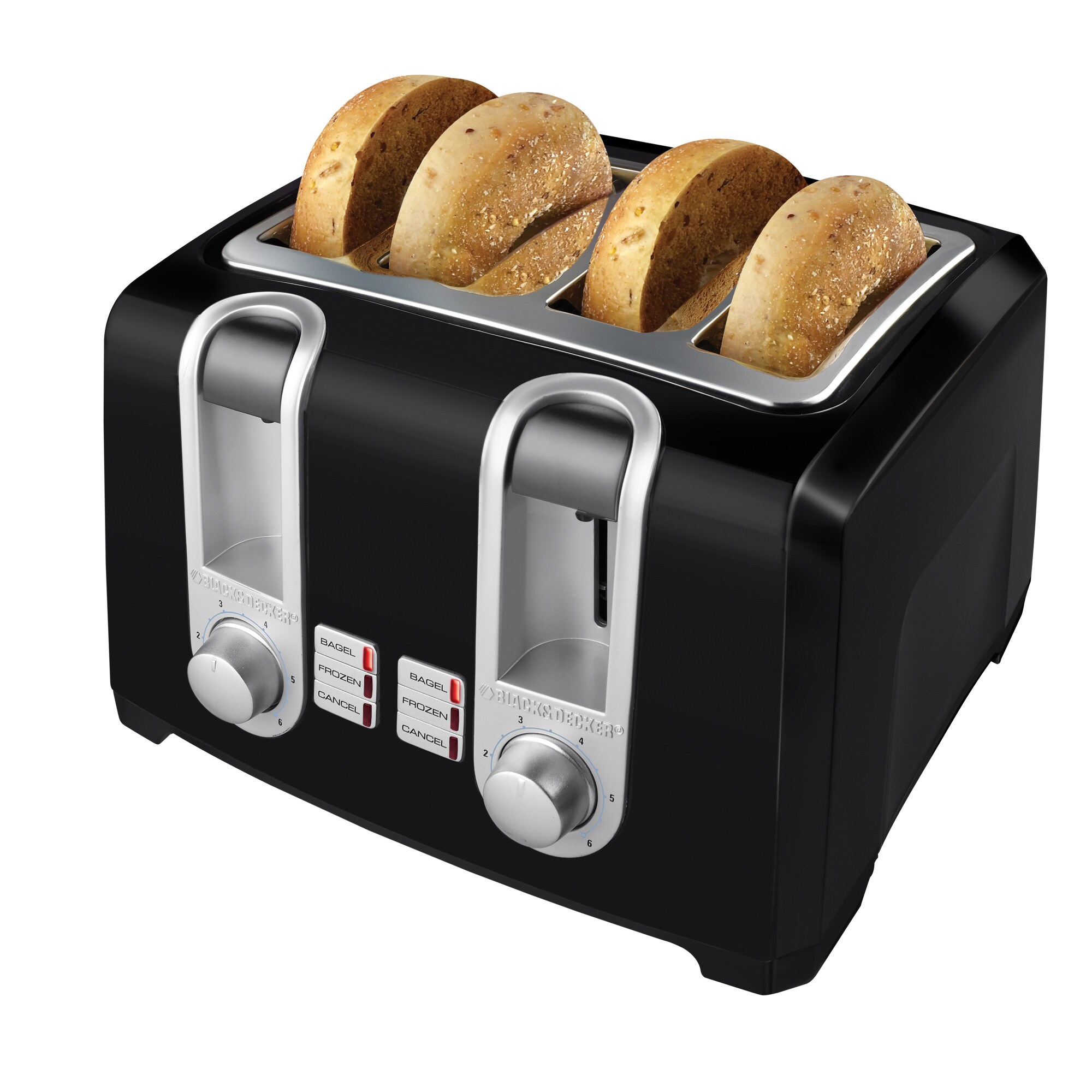 BETTER CHEF 4 SLICE DUAL CONTROL BREAD WAFFLE BAGEL TOASTER BLACK COOL TOUCH NEW 