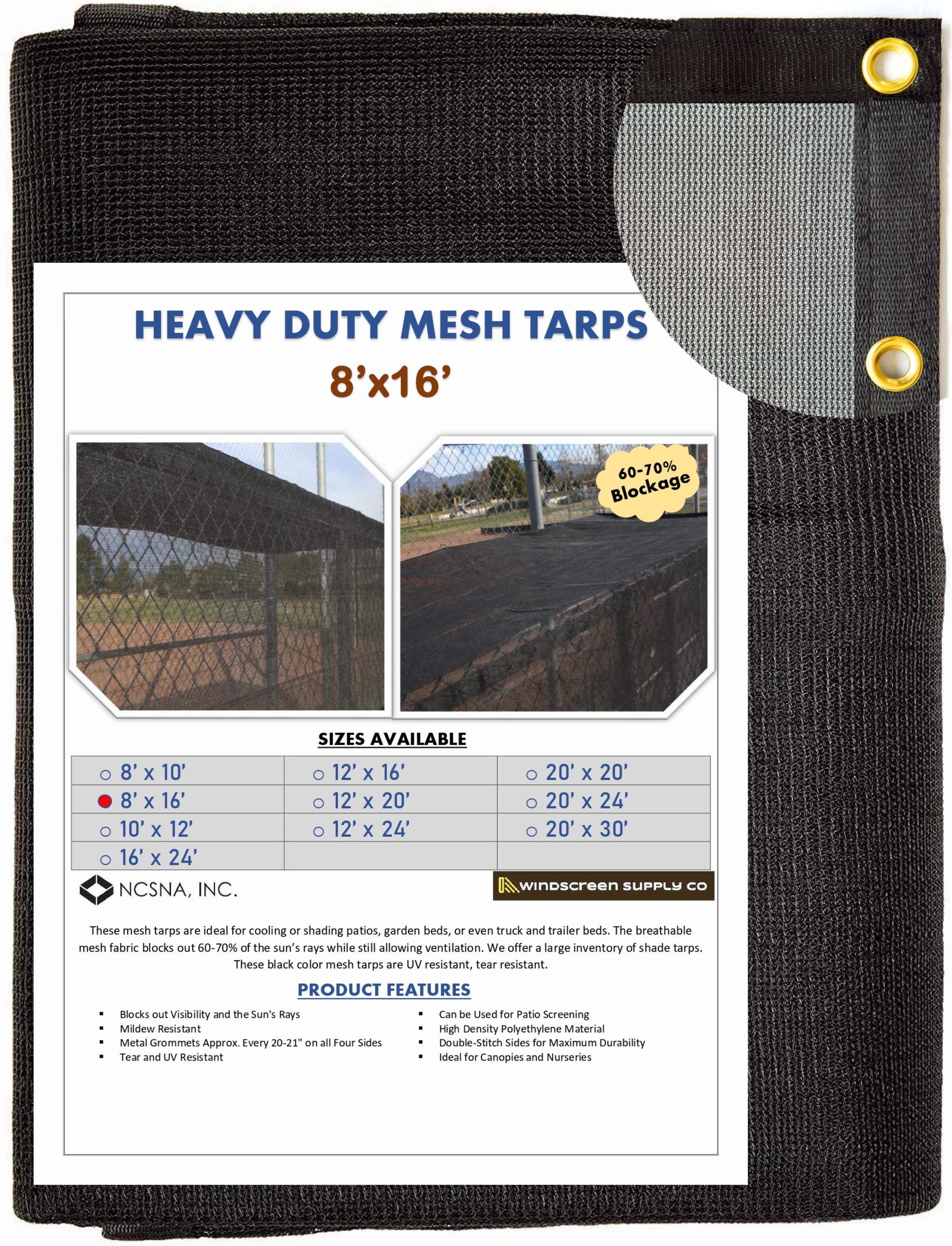 Black Mesh 10x16 Heavy Duty UV Screen Shade Canopy Patio Yard Tarp Sun Cover 