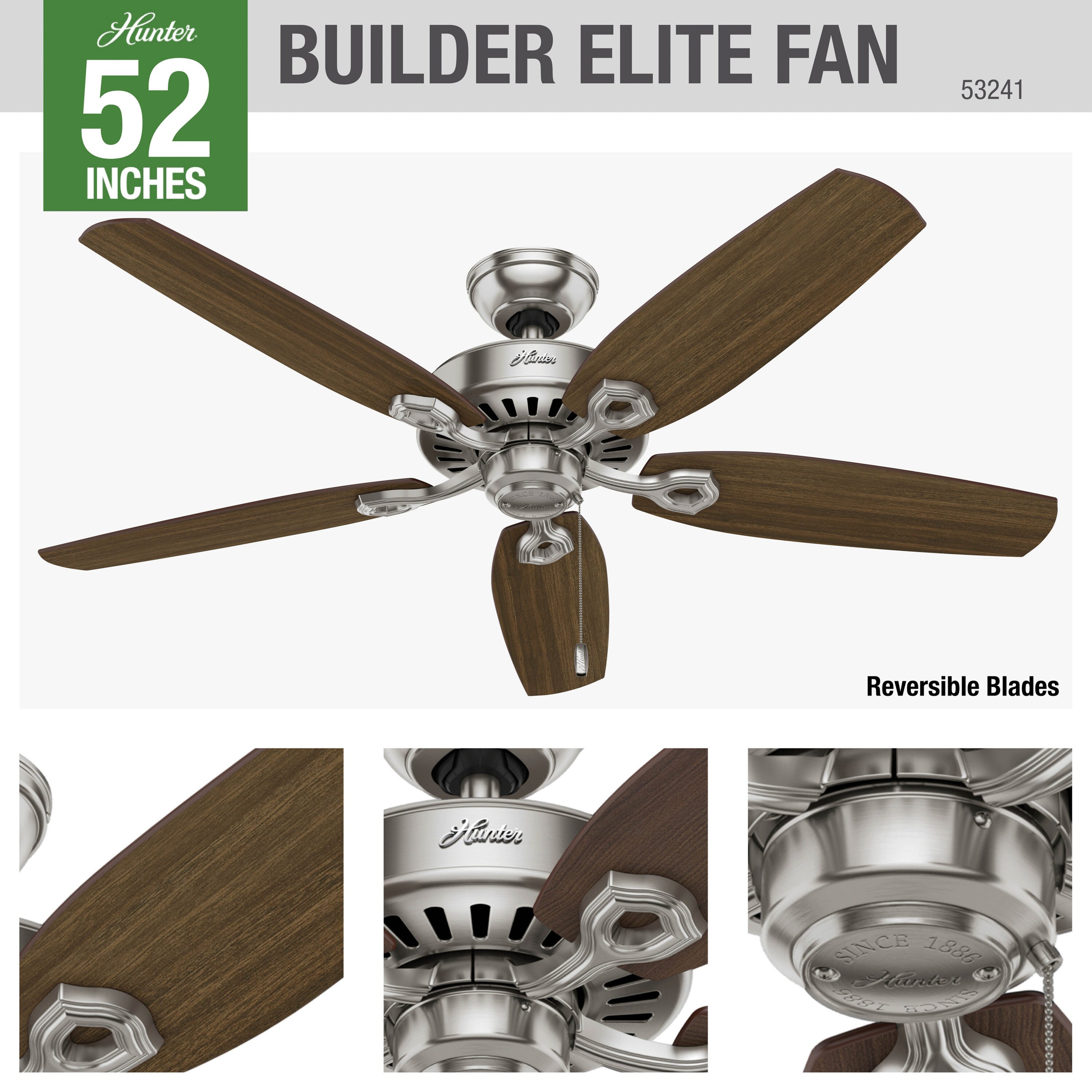Ceiling Fan Hunter Builder Elite 52 in Indoor Matte Black WhisperWind Quiet 