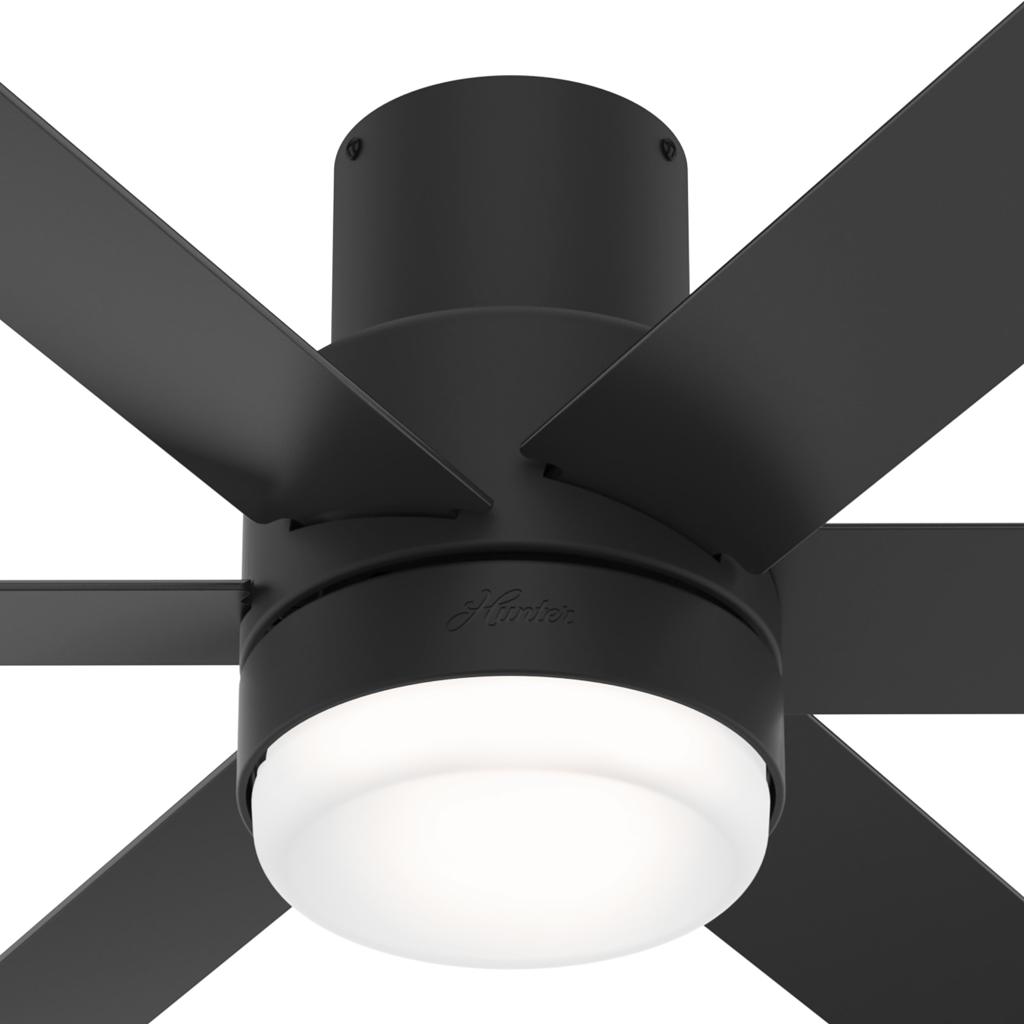 Hunter Marshal 52-in Matte Black LED Indoor Flush Mount Ceiling Fan with Light Remote (6-Blade 