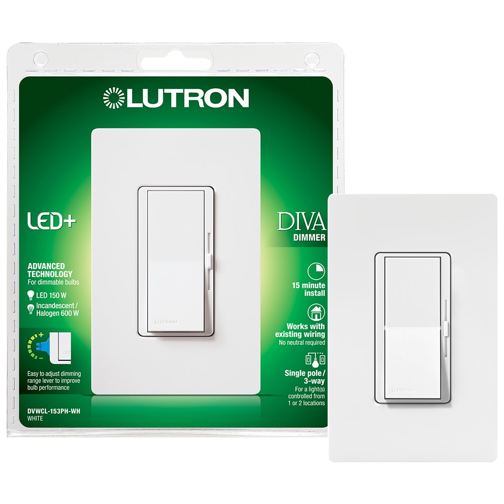 hvorfor ikke skrot Sindssyge Lutron Diva Single-pole/3-way LED Rocker Light Dimmer Switch with Wall  Plate, White in the Light Dimmers department at Lowes.com