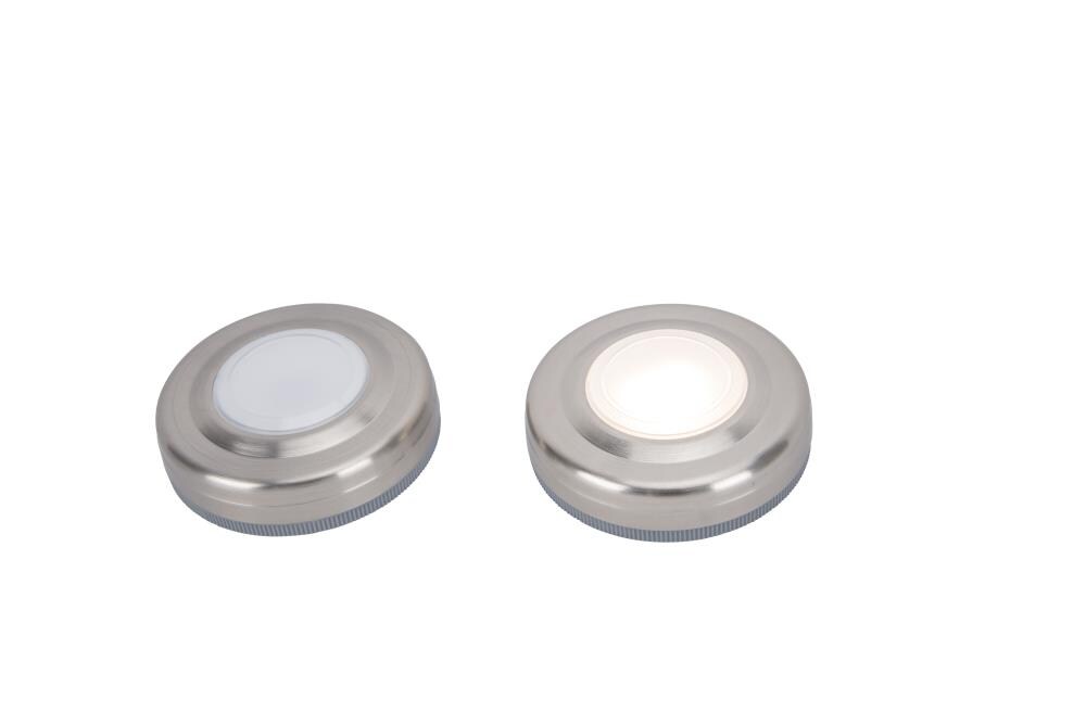 LUTEC LED Puck Light Lighting Fixture Silver Warm White Battery Powered 2 Pack