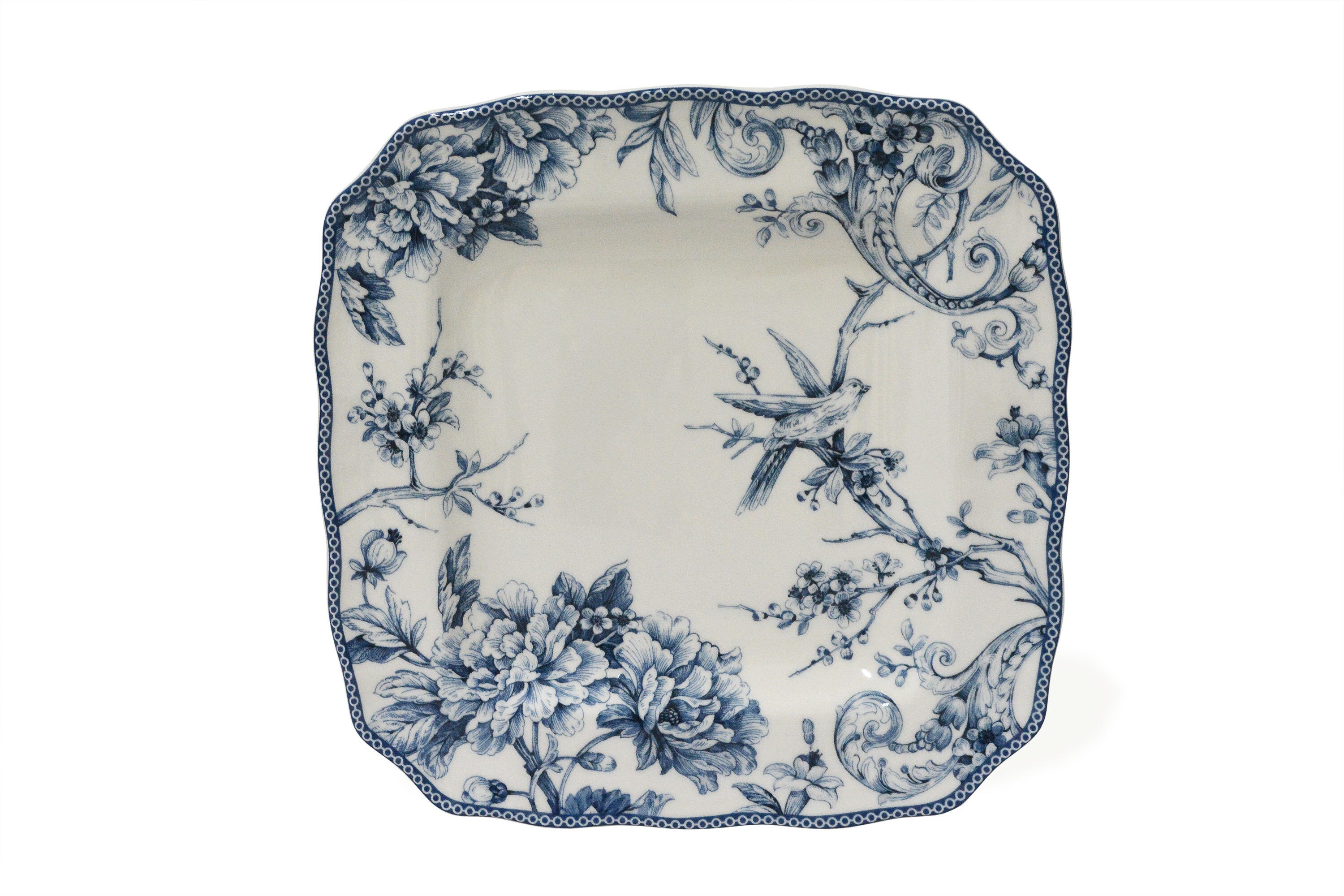 222 Fifth Eliza Spring Light Blue Floral Porcelain Dinner Plates Set of 4 New 
