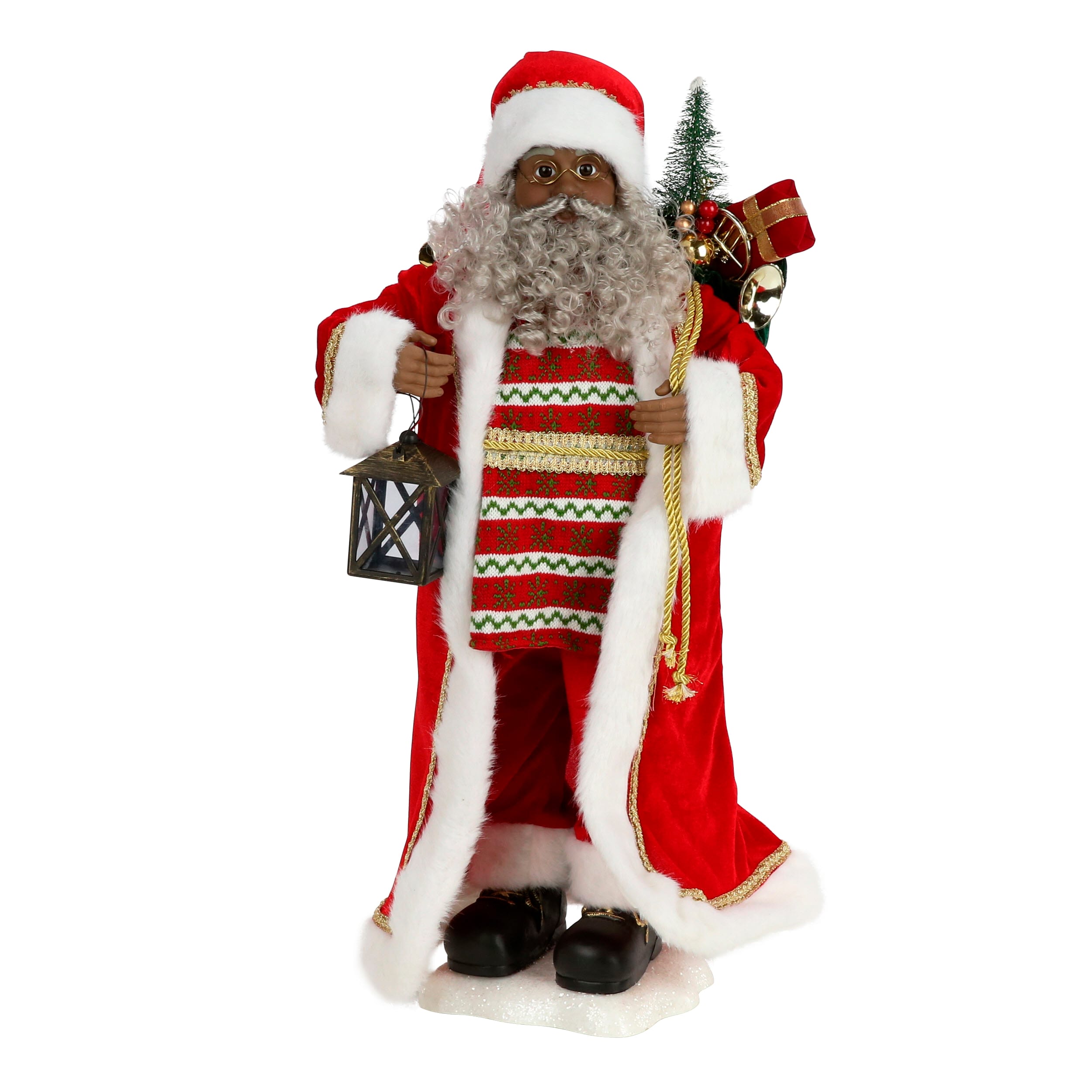 Christmas Time Light Up Santa Wooden Figure with 10 LED Lights Red White Green 