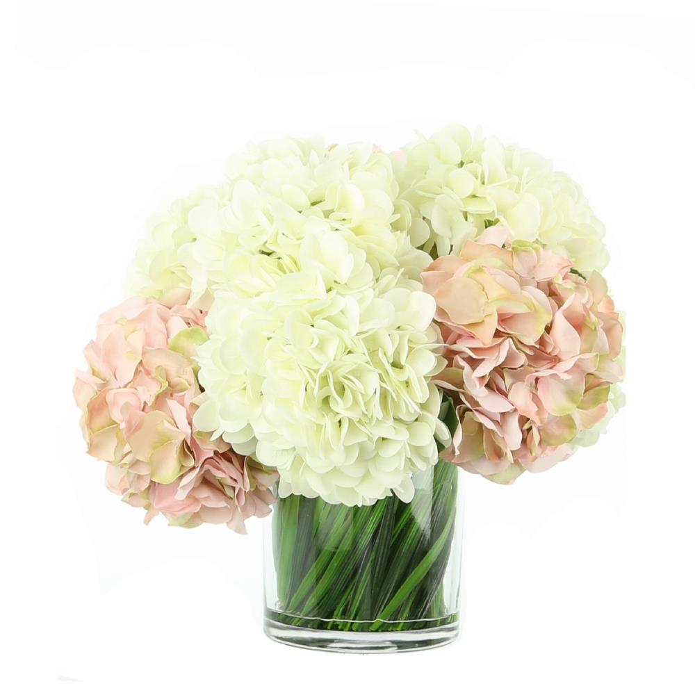 Artificial Silk Flowers 2 Bushes Of Large Hydrangeas 14 Blooms Cream Green 