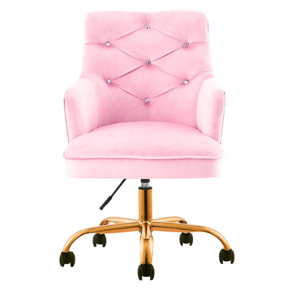Velvet Home Office Chair Adjustable Swivel Rolling Vanity Chair with Wheels Pink 