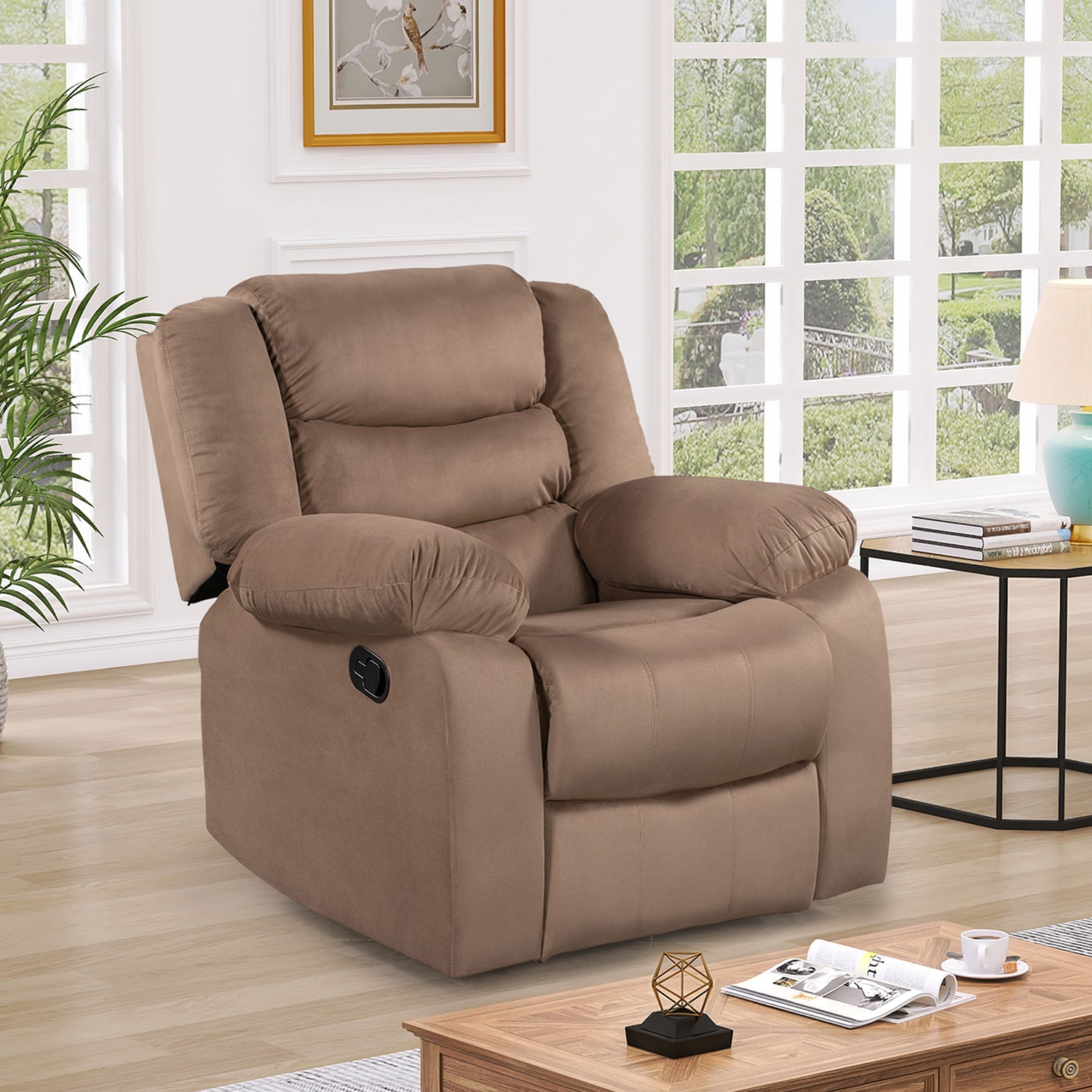 Velvet Recliner Chair Living Room Padded Comfortable Sofa with Overstuffed Seat 