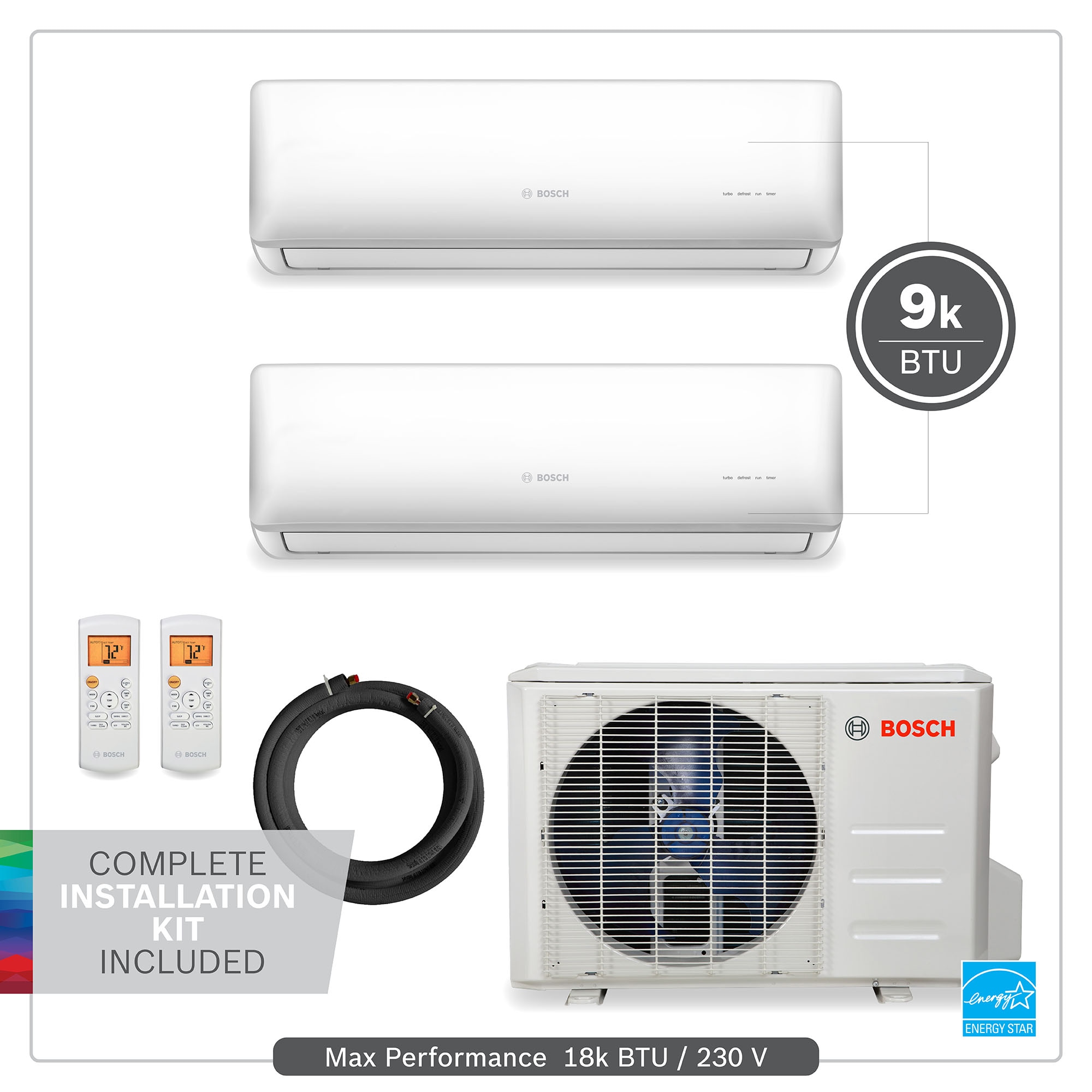 Bosch 18000-BTU 230-Volt 21.5 SEER 900-sq Ductless Mini Split Air Conditioner and Heater Installation Kit in the Ductless Splits at Lowes.com