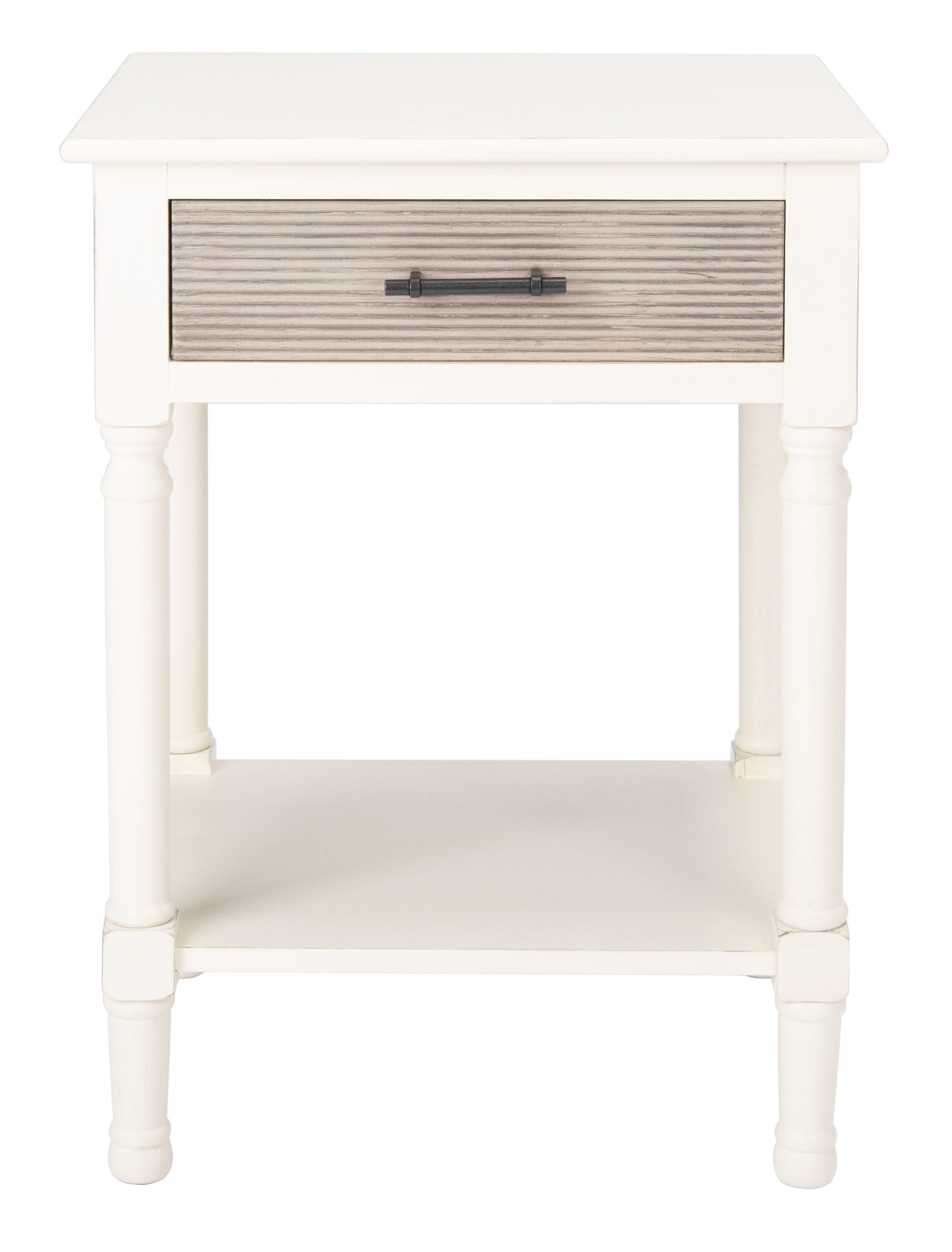 white distressed wood end table