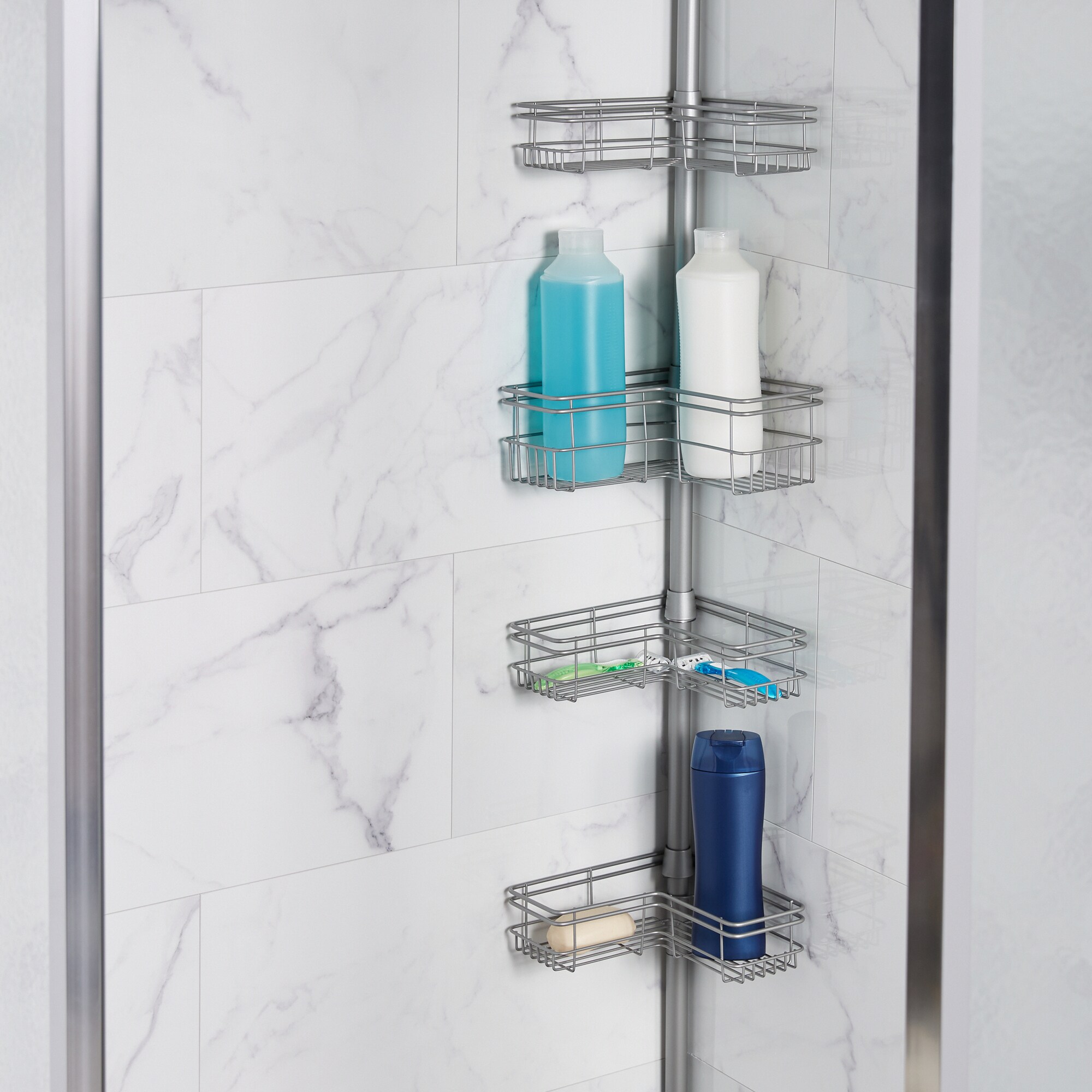 New Zenith Satin Nickel Metal Shower Caddy Pole Bath Cleaning Up To 12x97 Inch 