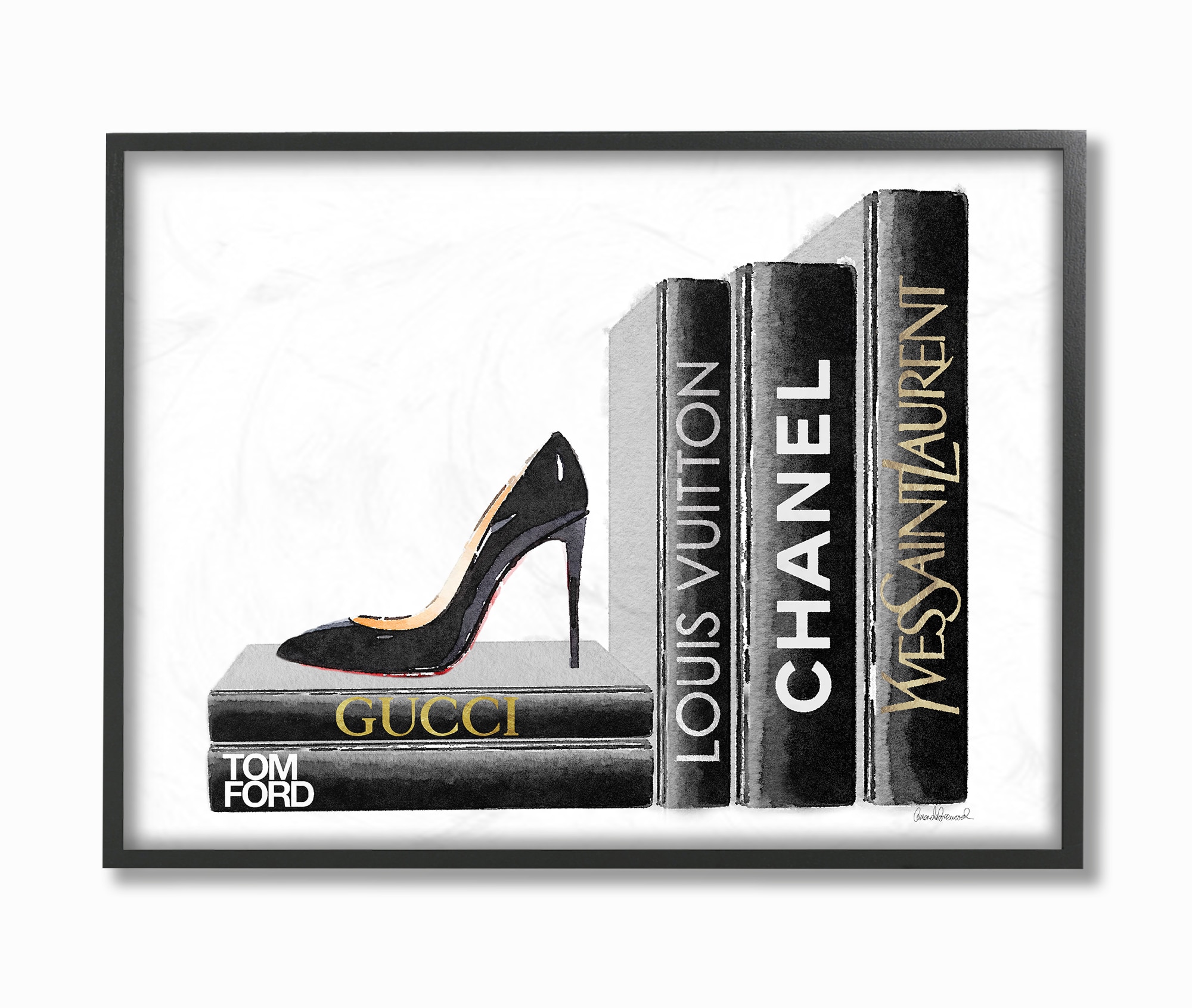 Stupell Industries High Fashion Book Shelf with Stilettos Heel Black Framed Wall Art Design by Artist Amanda Greenwood 16 x 20
