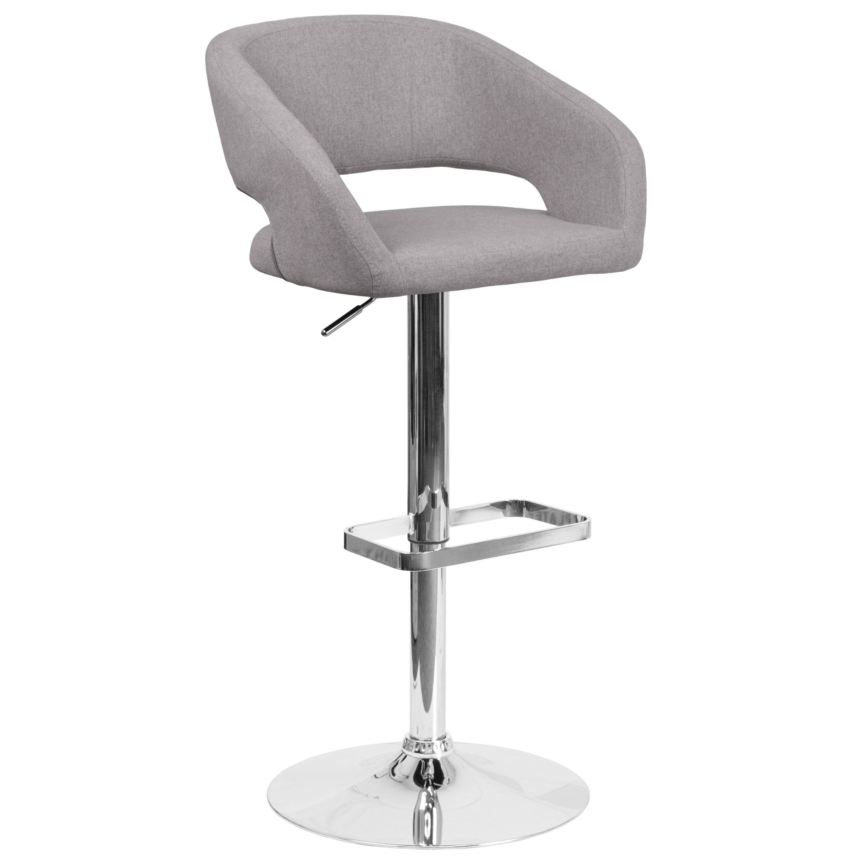 CONTEMPORARY GRAY FABRIC ADJUSTABLE HEIGHT BARSTOOL WITH CHROME BASE 
